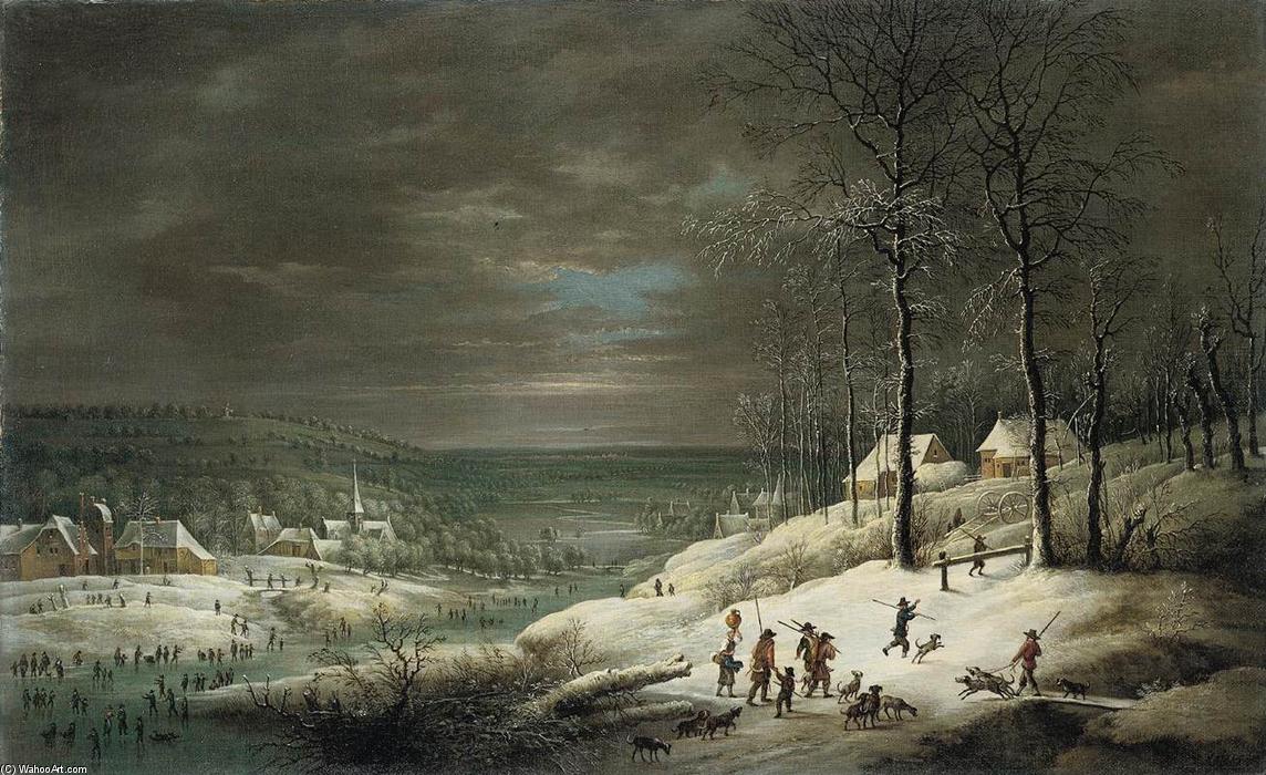 Wikioo.org - The Encyclopedia of Fine Arts - Painting, Artwork by Lucas Van Uden - Winter Landscape with Hunters