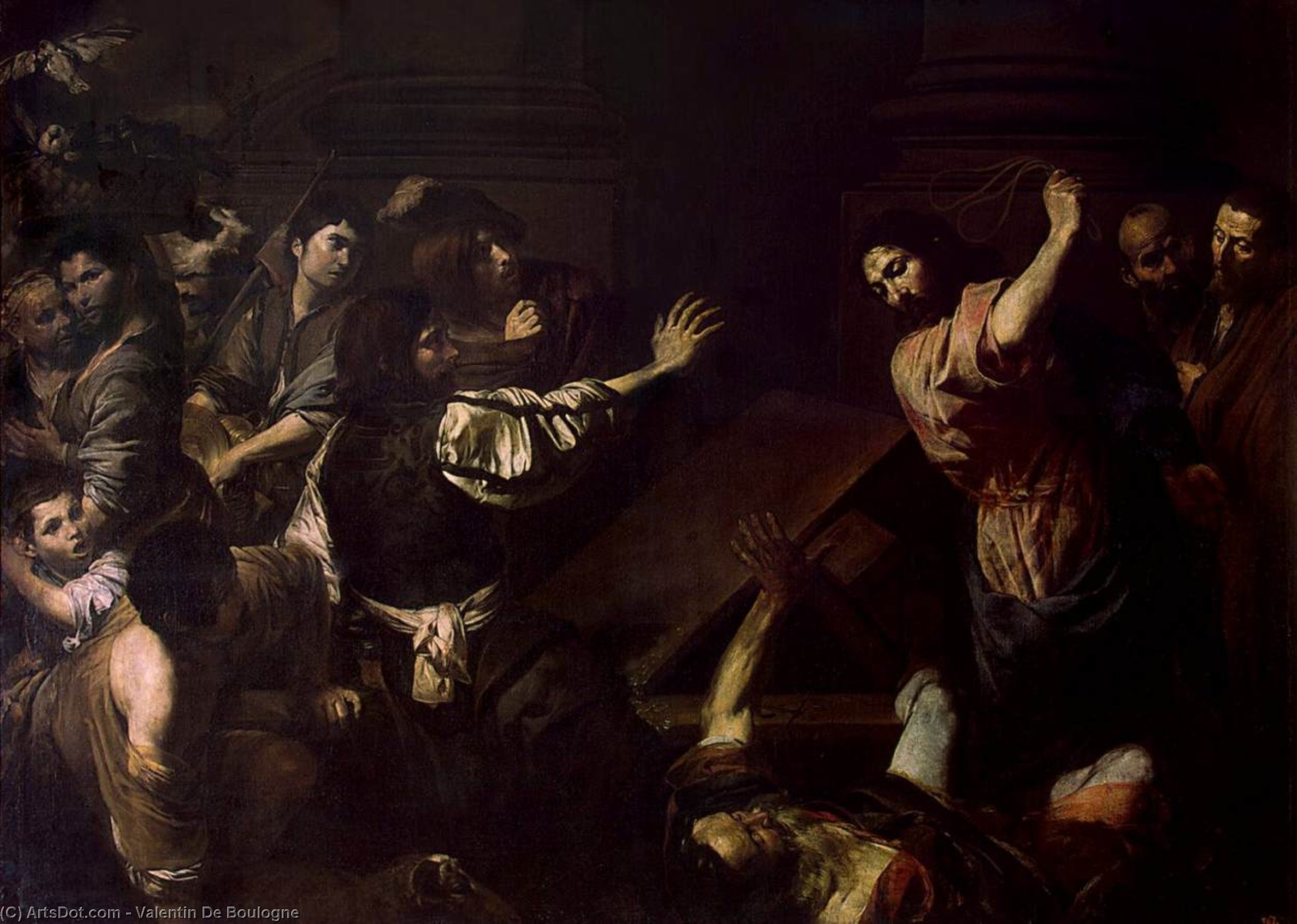 Wikioo.org - The Encyclopedia of Fine Arts - Painting, Artwork by Valentin De Boulogne - Expulsion of the Money-Changers from the Temple