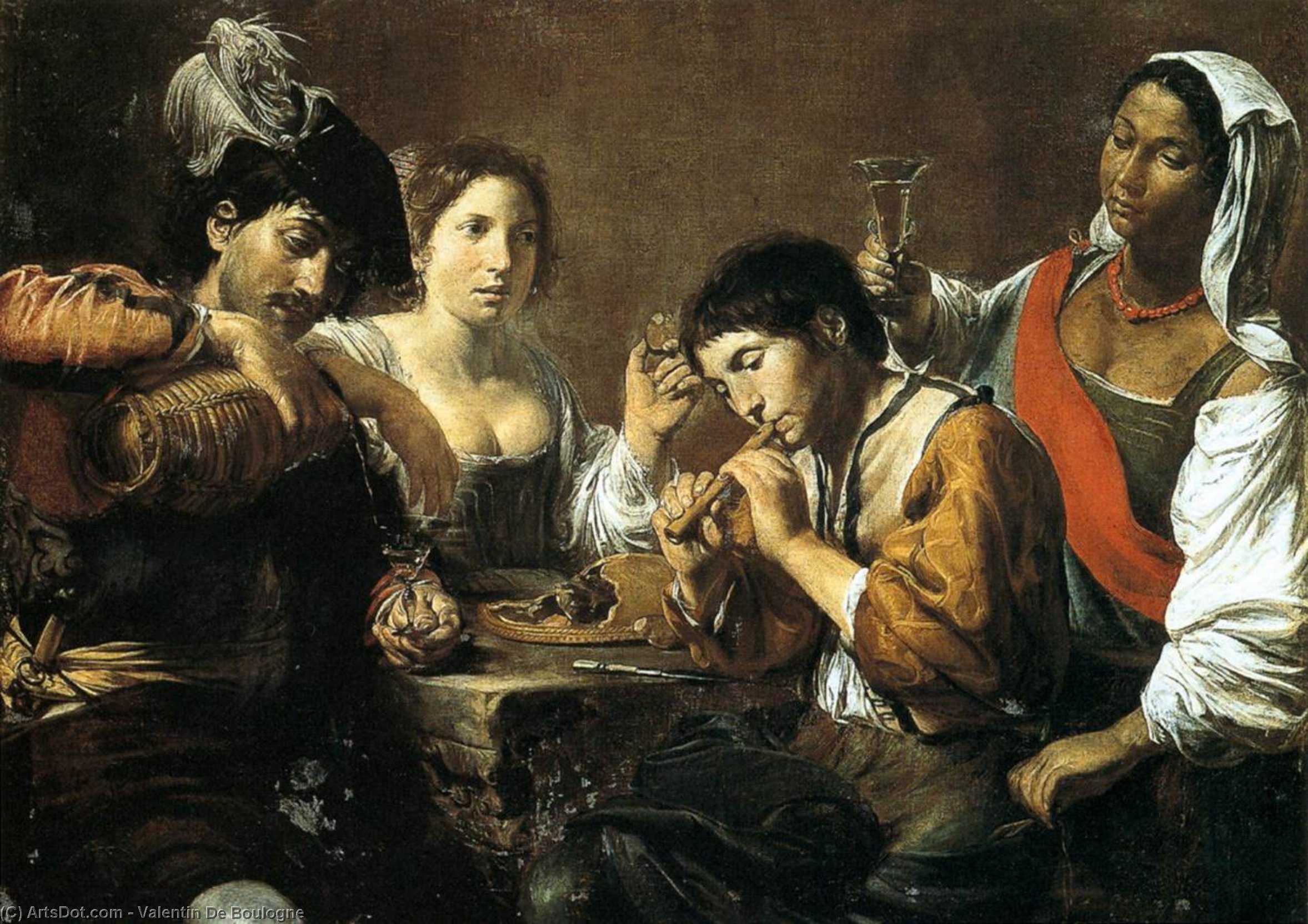 Wikioo.org - The Encyclopedia of Fine Arts - Painting, Artwork by Valentin De Boulogne - Musician and Drinkers