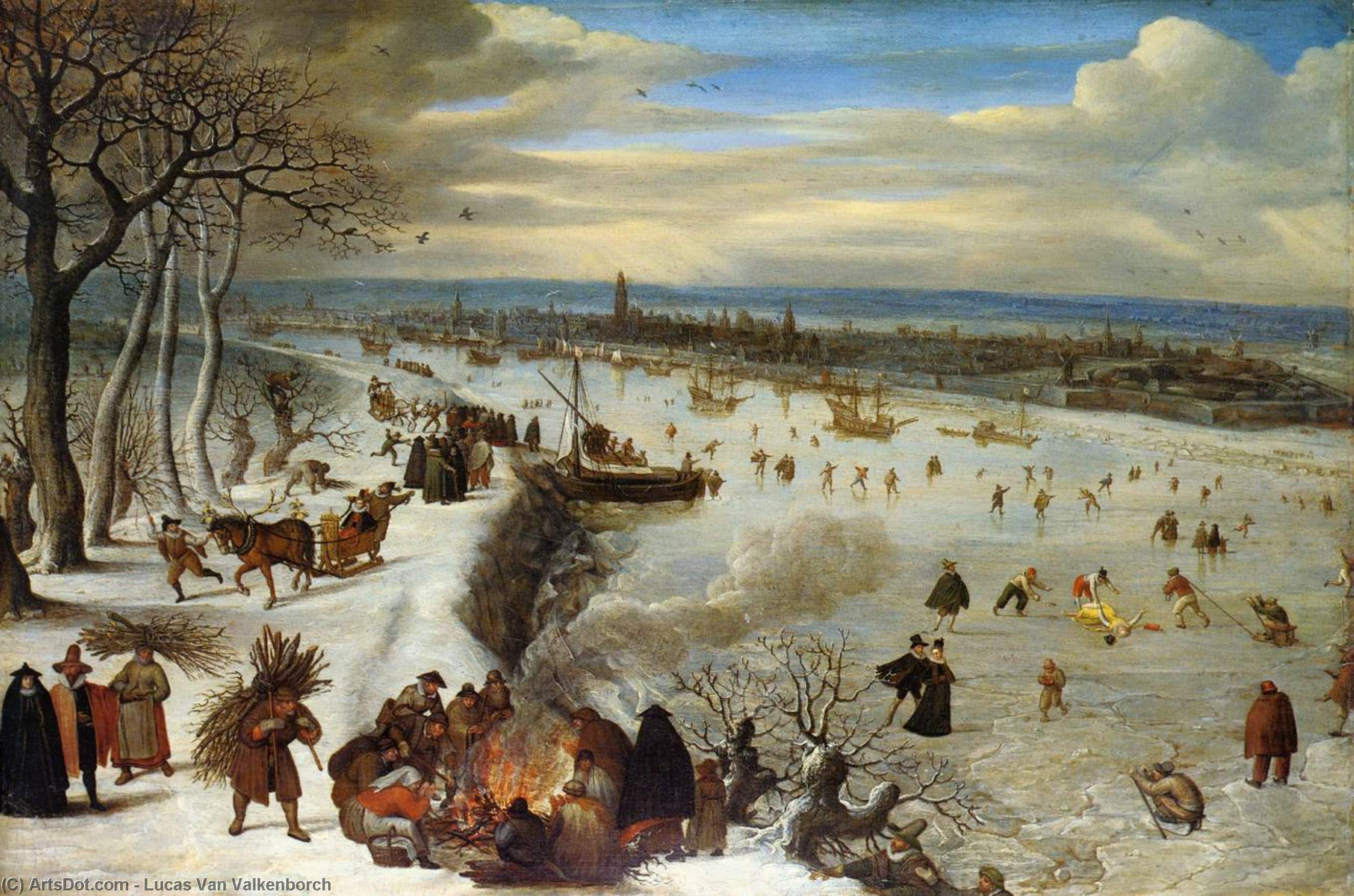 WikiOO.org - Enciclopédia das Belas Artes - Pintura, Arte por Lucas Van Valkenborch - View of Antwerp with the Frozen Schelde