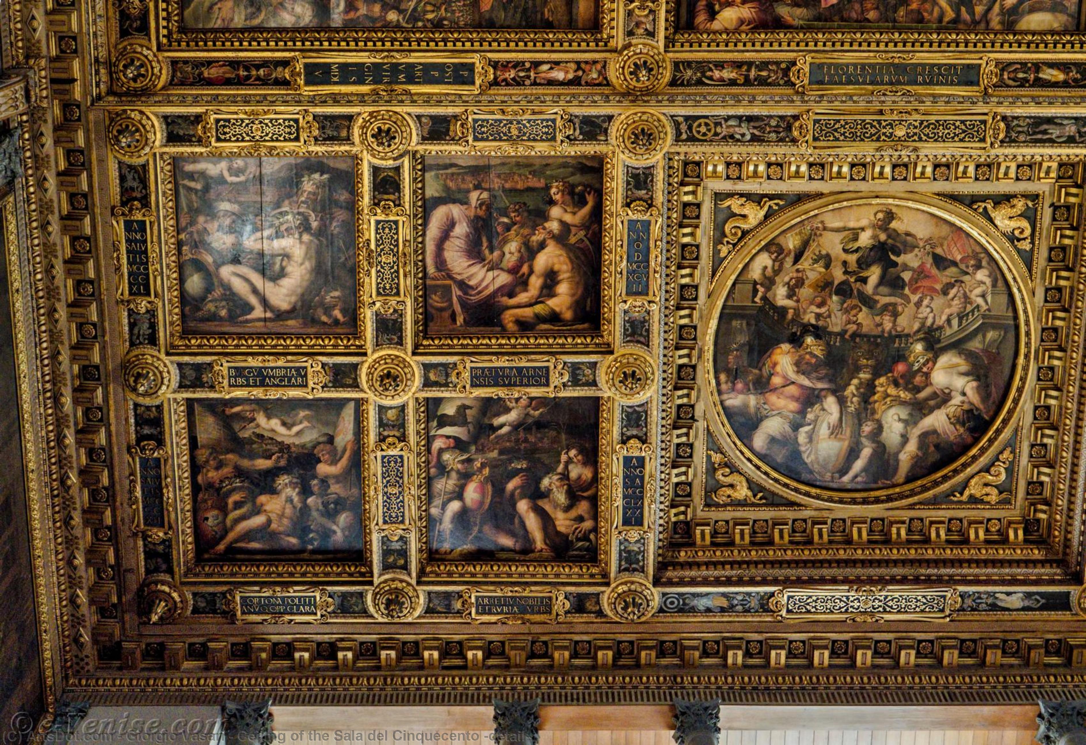Wikioo.org - The Encyclopedia of Fine Arts - Painting, Artwork by Giorgio Vasari - Ceiling of the Sala del Cinquecento (detail)