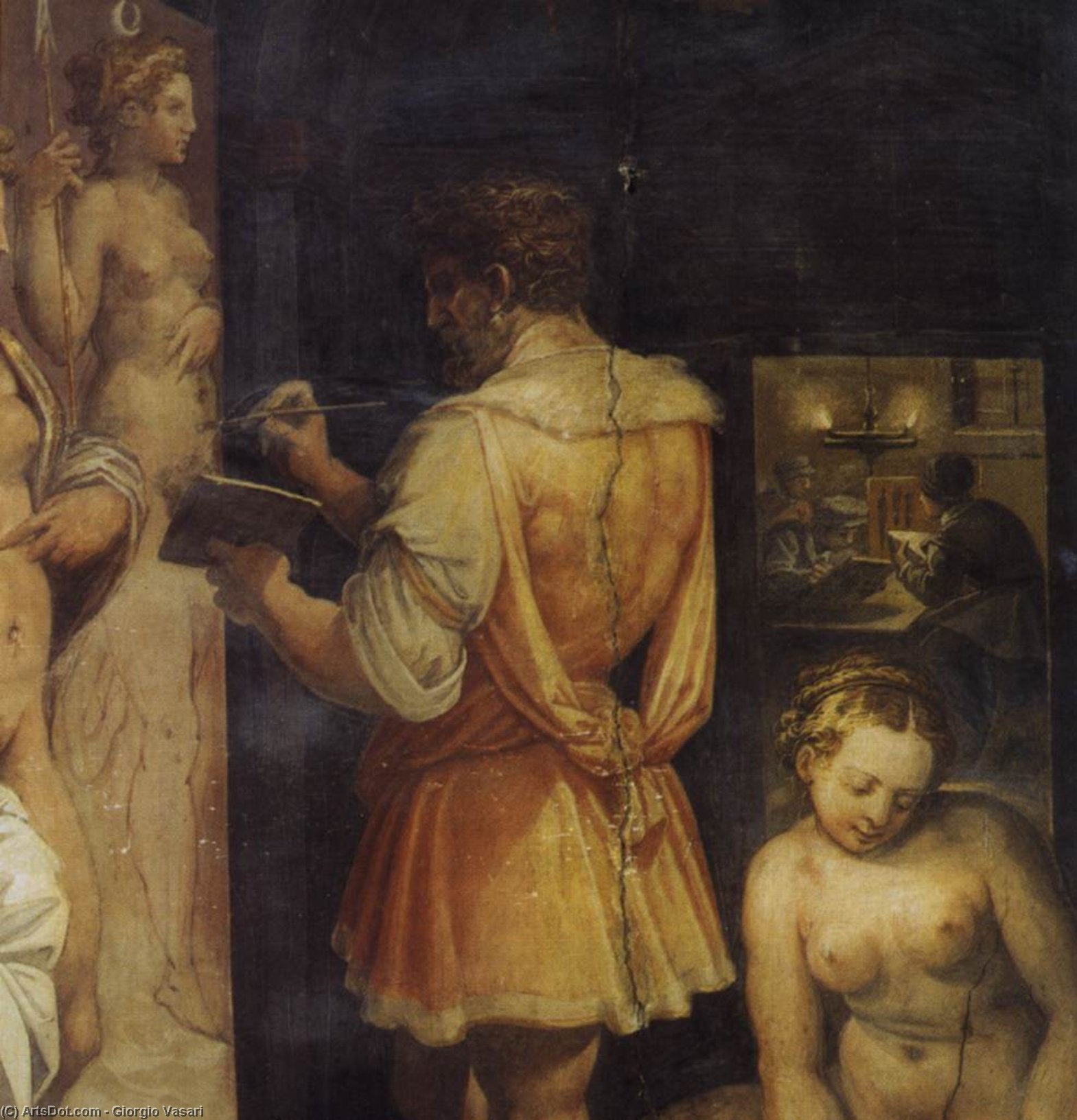 Wikioo.org – L'Enciclopedia delle Belle Arti - Pittura, Opere di Giorgio Vasari - il studio di  dopodomani  pittore  particolare