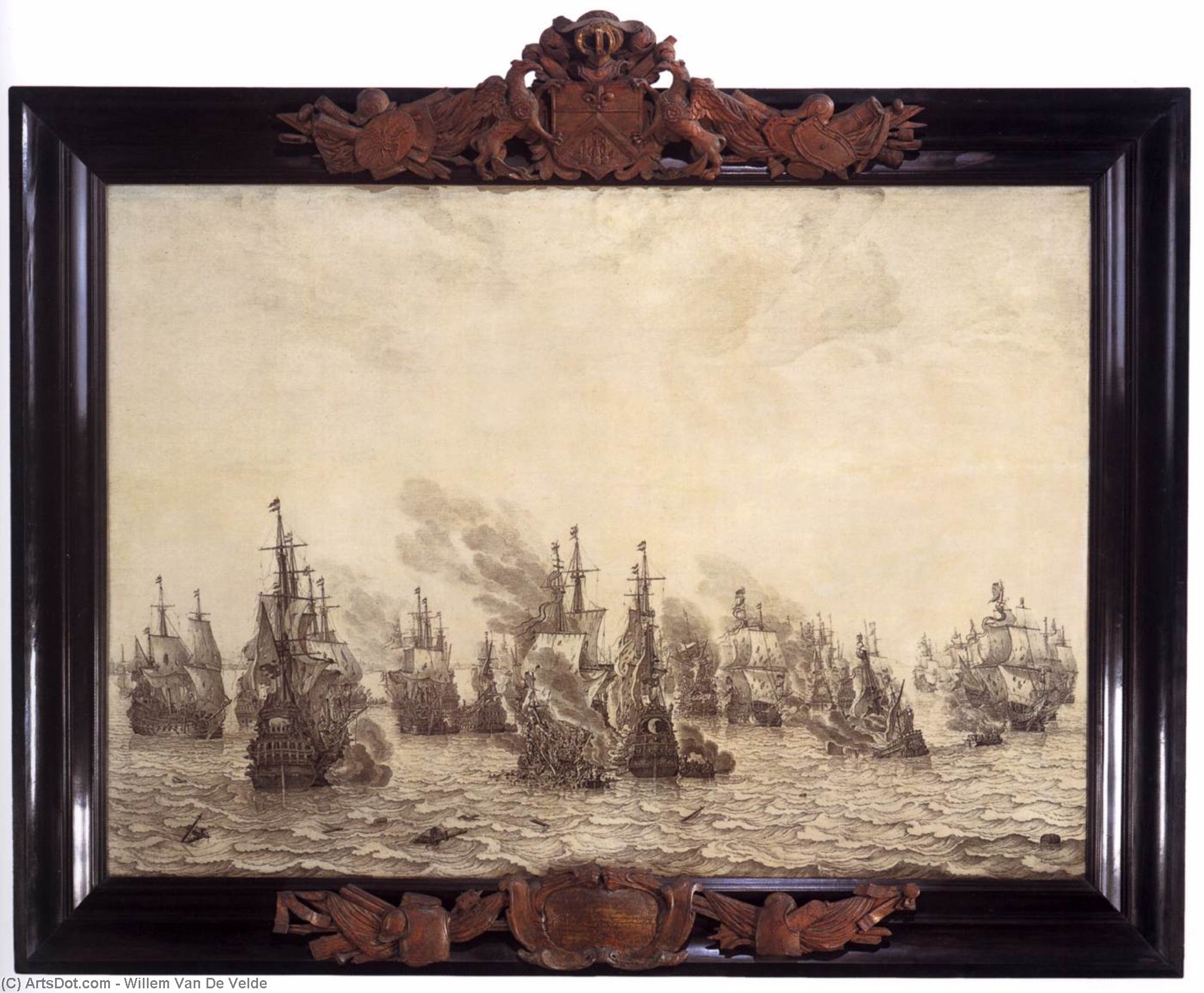 Wikoo.org - موسوعة الفنون الجميلة - اللوحة، العمل الفني Willem Van De Velde The Elder - The Battle of Livorno