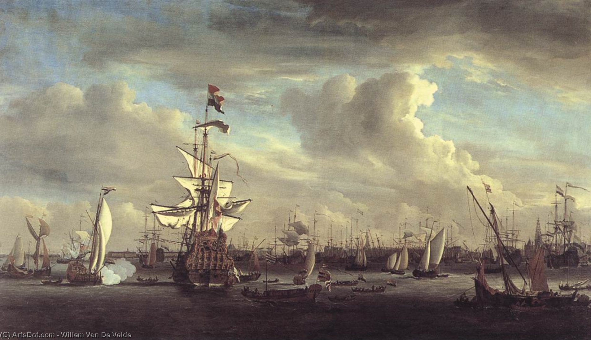 Wikioo.org - สารานุกรมวิจิตรศิลป์ - จิตรกรรม Willem Van De Velde The Elder - The ''Gouden Leeuw'' before Amsterdam