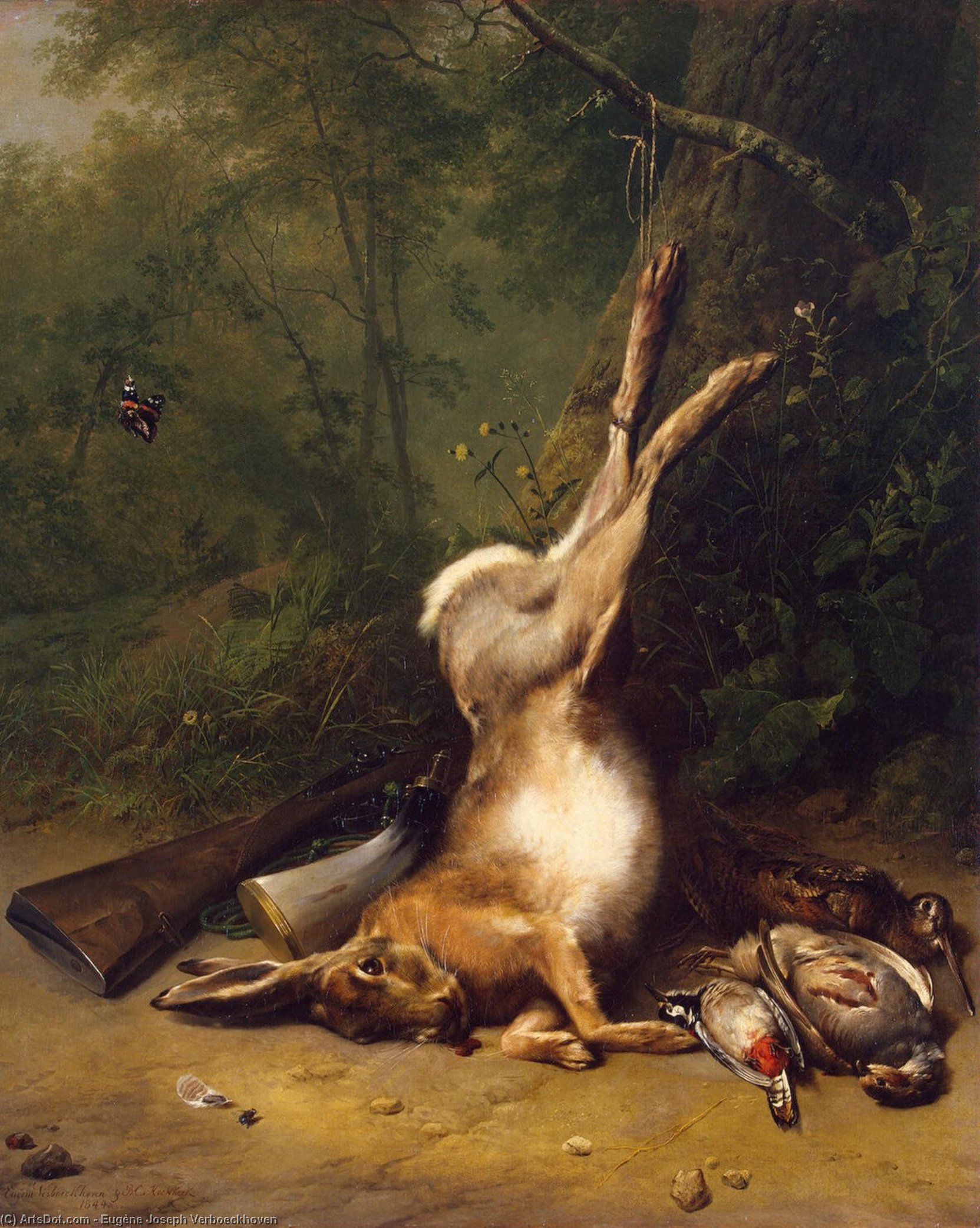 Wikioo.org - The Encyclopedia of Fine Arts - Painting, Artwork by Eugène Joseph Verboeckhoven - Still-Life with a Hare
