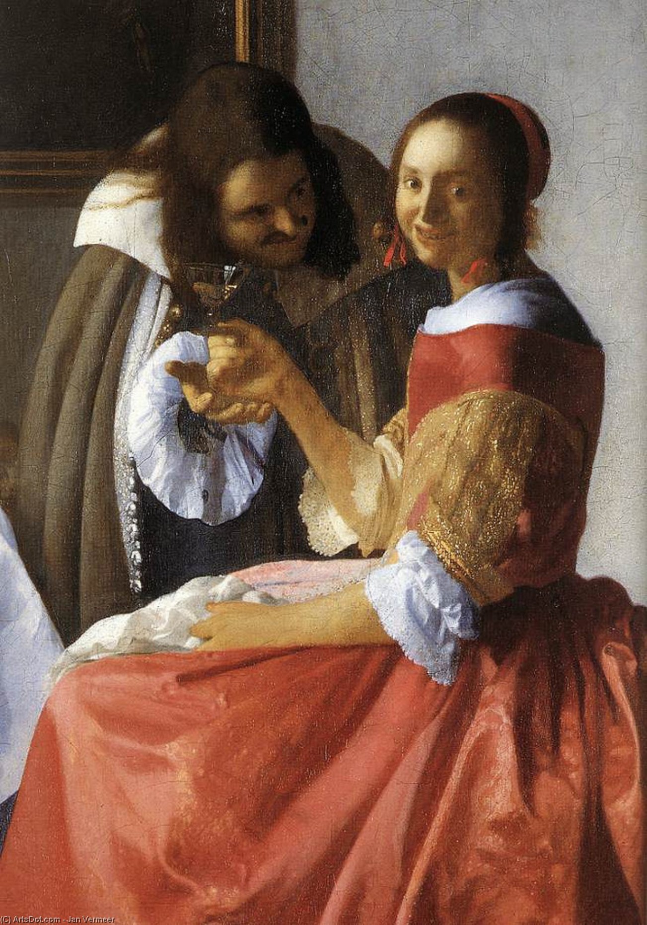 Wikoo.org - موسوعة الفنون الجميلة - اللوحة، العمل الفني Jan Vermeer - A Lady and Two Gentlemen (detail)