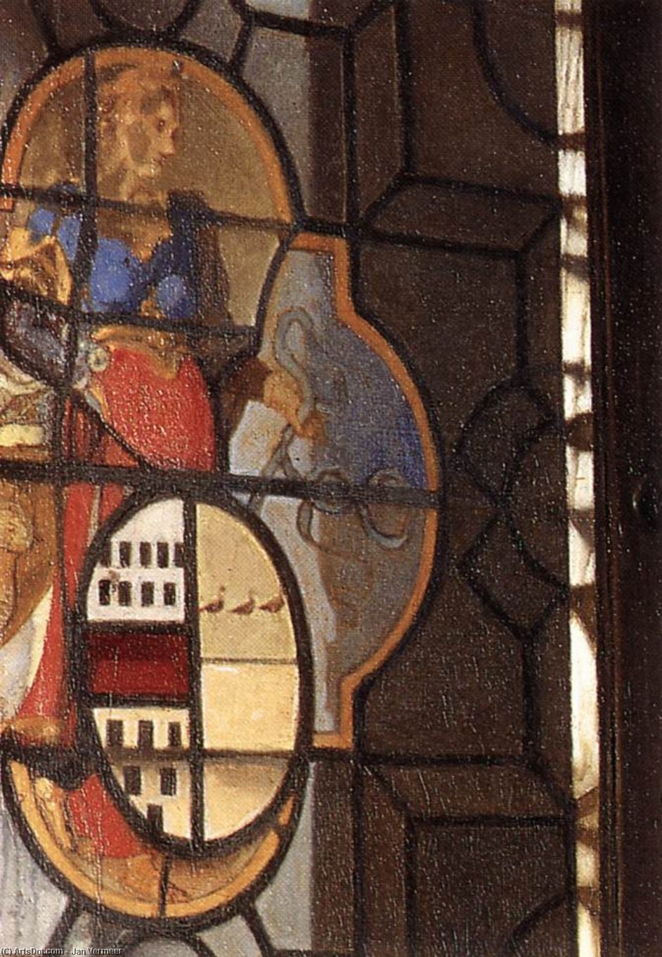 WikiOO.org - Энциклопедия изобразительного искусства - Живопись, Картины  Jan Vermeer - леди а также  два  джентльмены  Подробность