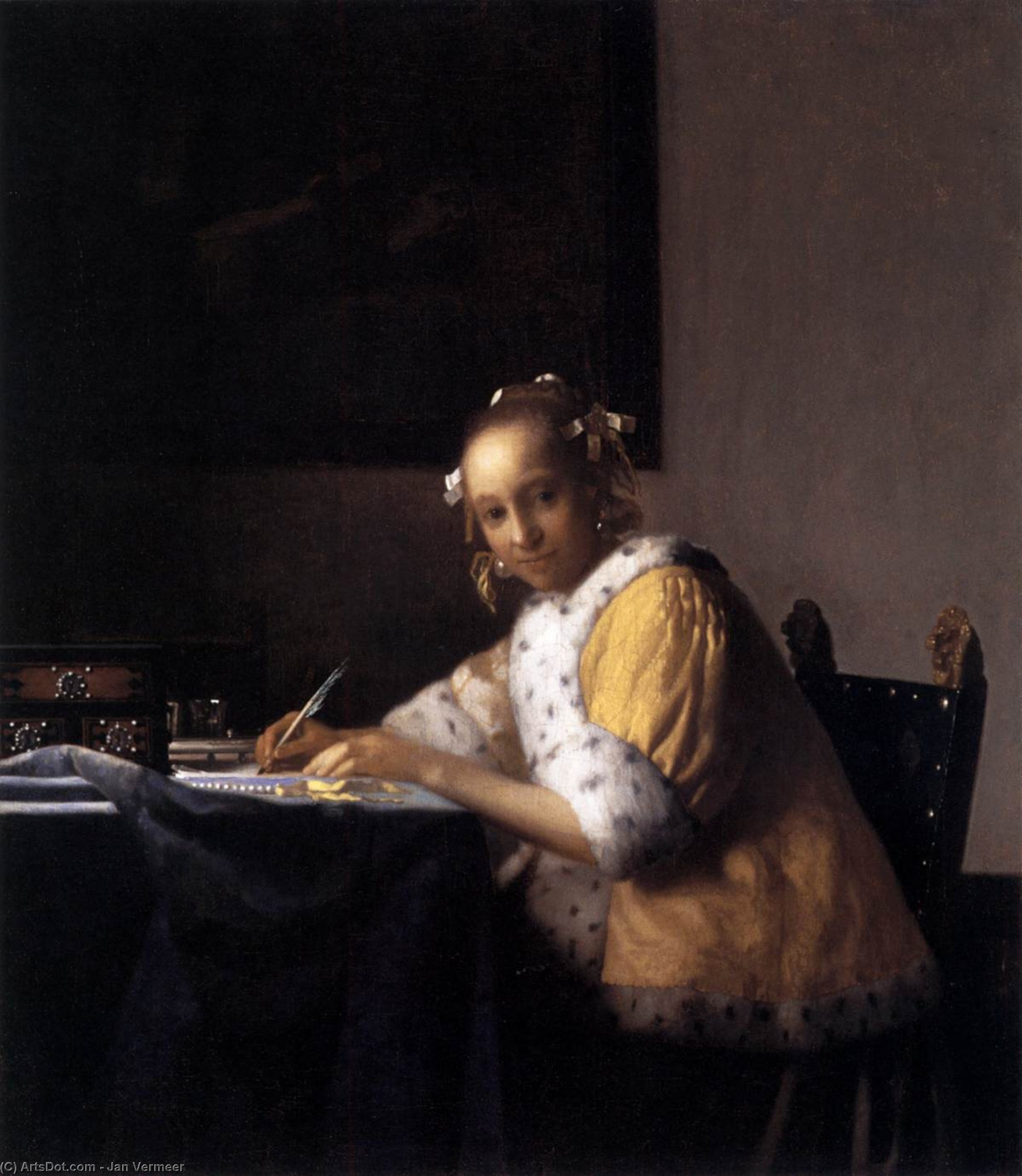 Wikioo.org - The Encyclopedia of Fine Arts - Painting, Artwork by Jan Vermeer - A Lady Writing a Letter