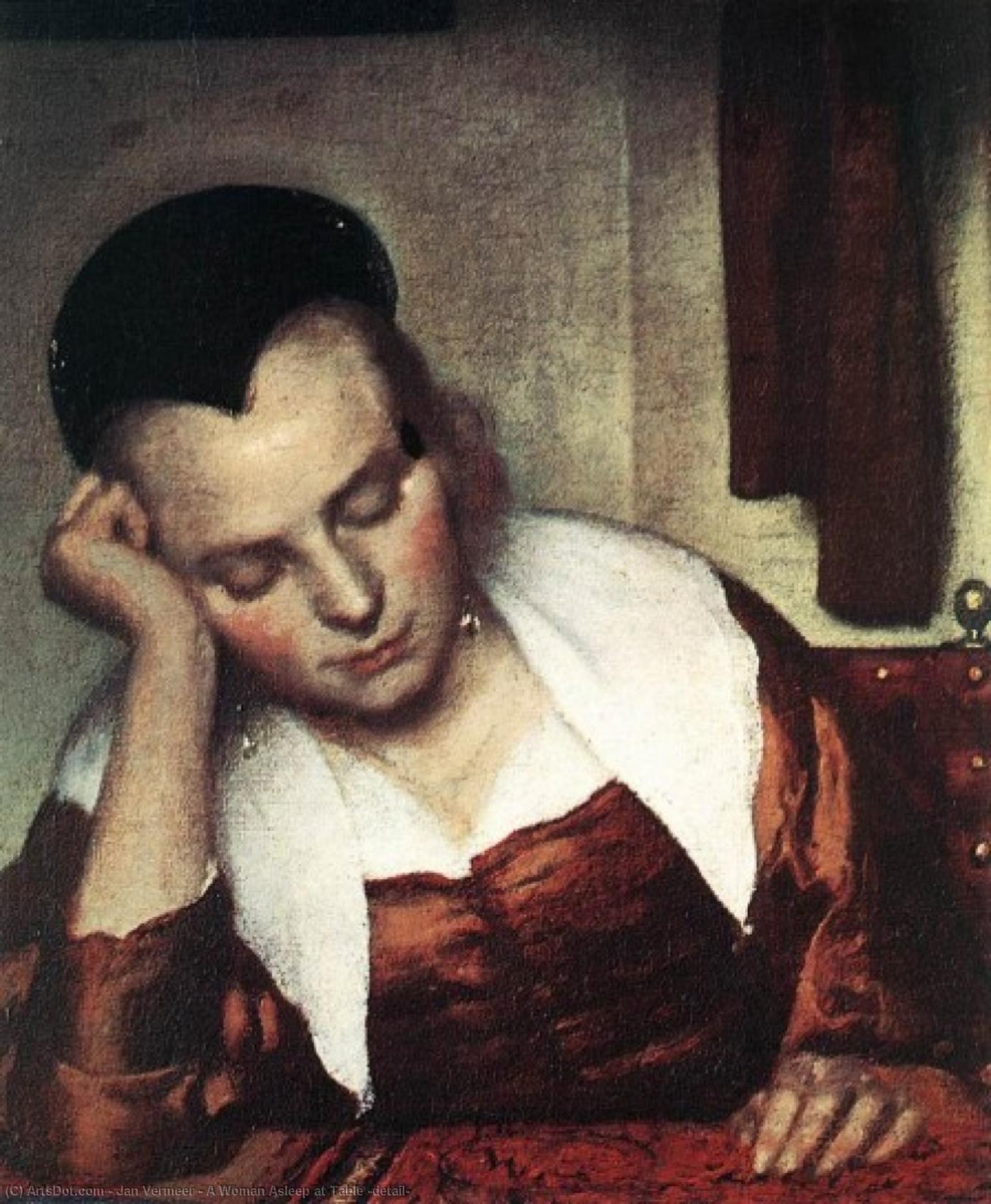 Wikioo.org - The Encyclopedia of Fine Arts - Painting, Artwork by Jan Vermeer - A Woman Asleep at Table (detail)