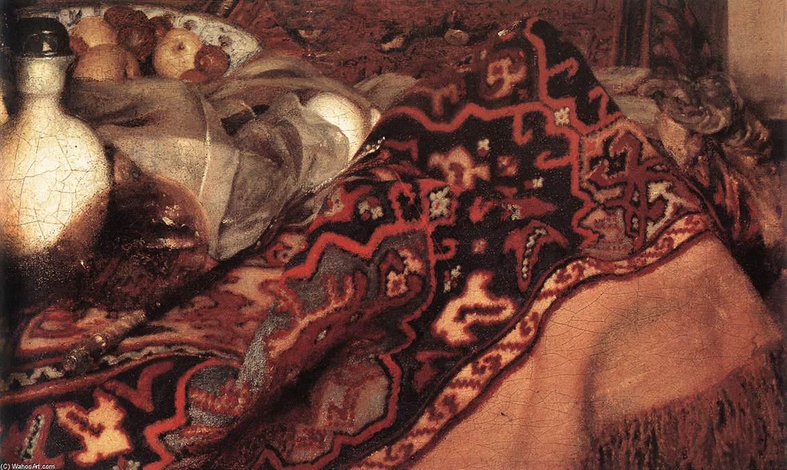 Wikioo.org - Die Enzyklopädie bildender Kunst - Malerei, Kunstwerk von Jan Vermeer - eine frau im Schlaf  bei  tisch  Ausschnitt