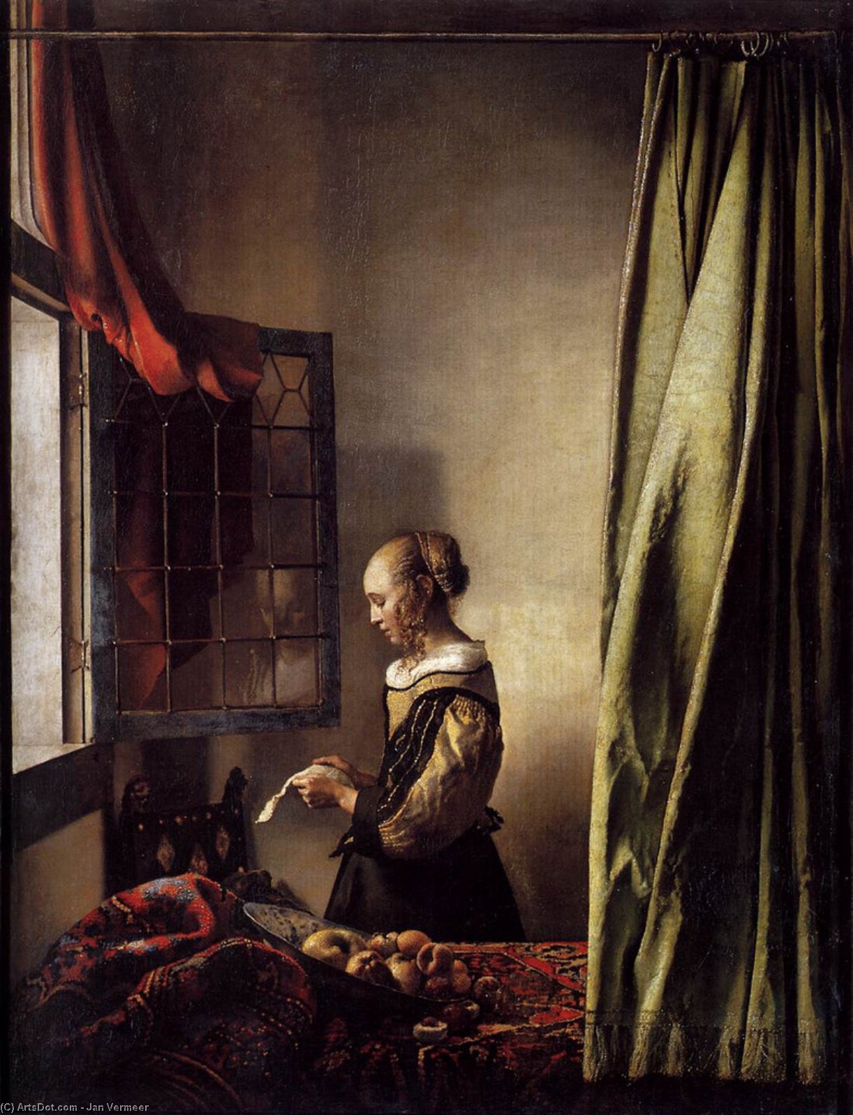 WikiOO.org - Encyclopedia of Fine Arts - Maleri, Artwork Jan Vermeer - Girl Reading a Letter at an Open Window