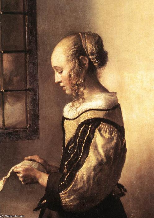 Wikioo.org – L'Enciclopedia delle Belle Arti - Pittura, Opere di Jan Vermeer - ragazza leggere a lettera a un aperto finestra ( particolare )