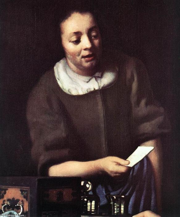 WikiOO.org - Εγκυκλοπαίδεια Καλών Τεχνών - Ζωγραφική, έργα τέχνης Jan Vermeer - Lady with Her Maidservant Holding a Letter (detail)