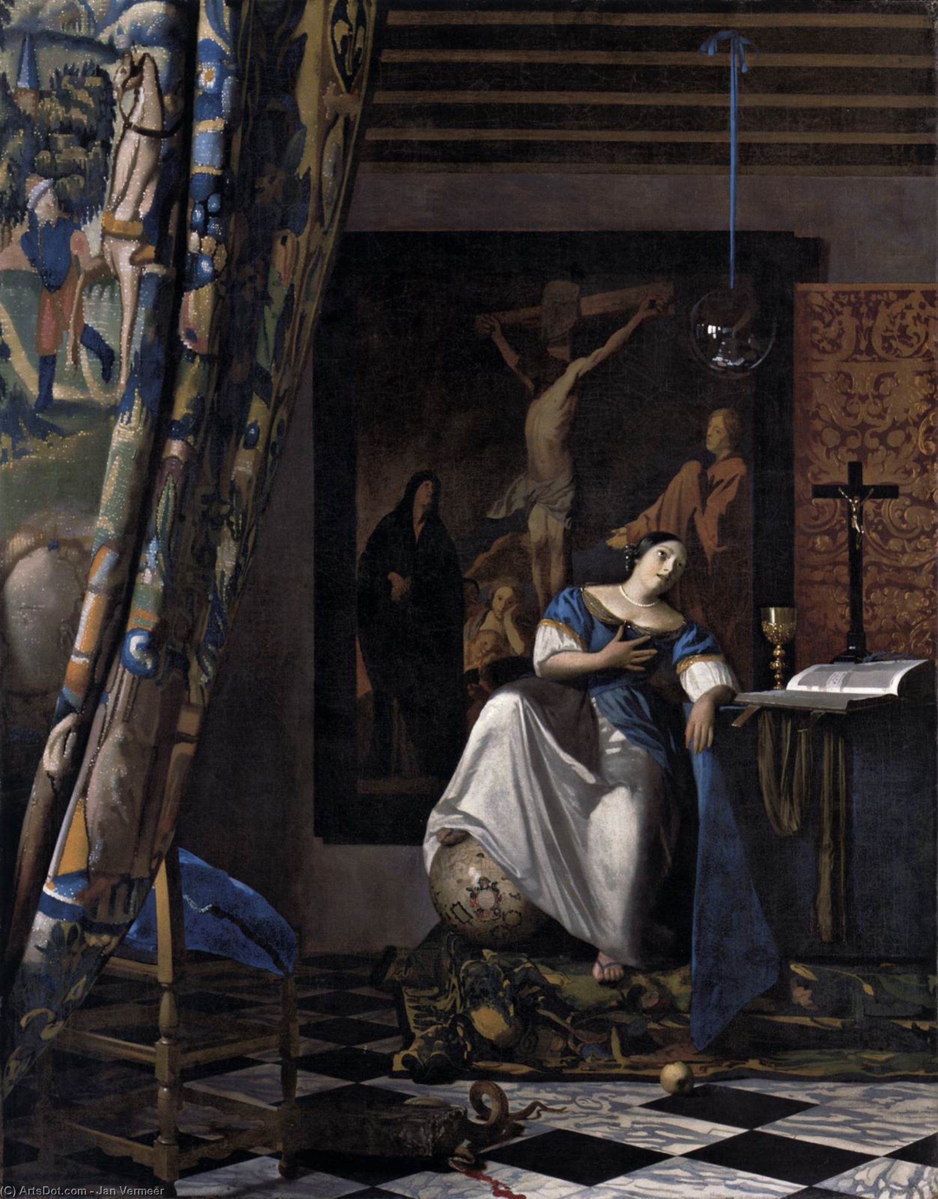 Wikoo.org - موسوعة الفنون الجميلة - اللوحة، العمل الفني Jan Vermeer - The Allegory of the Faith