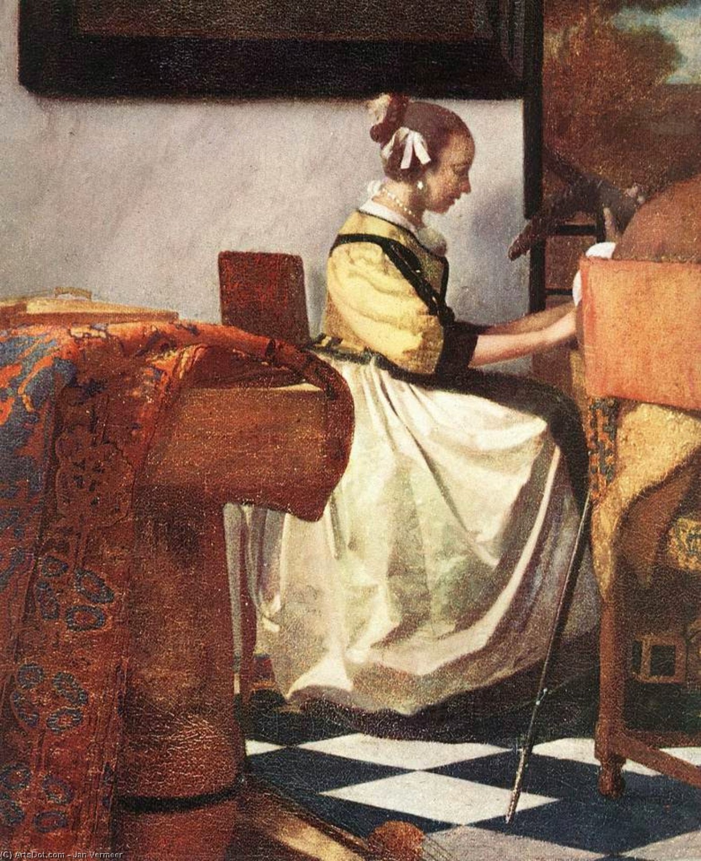 Wikioo.org – La Enciclopedia de las Bellas Artes - Pintura, Obras de arte de Jan Vermeer - el concierto Detalle