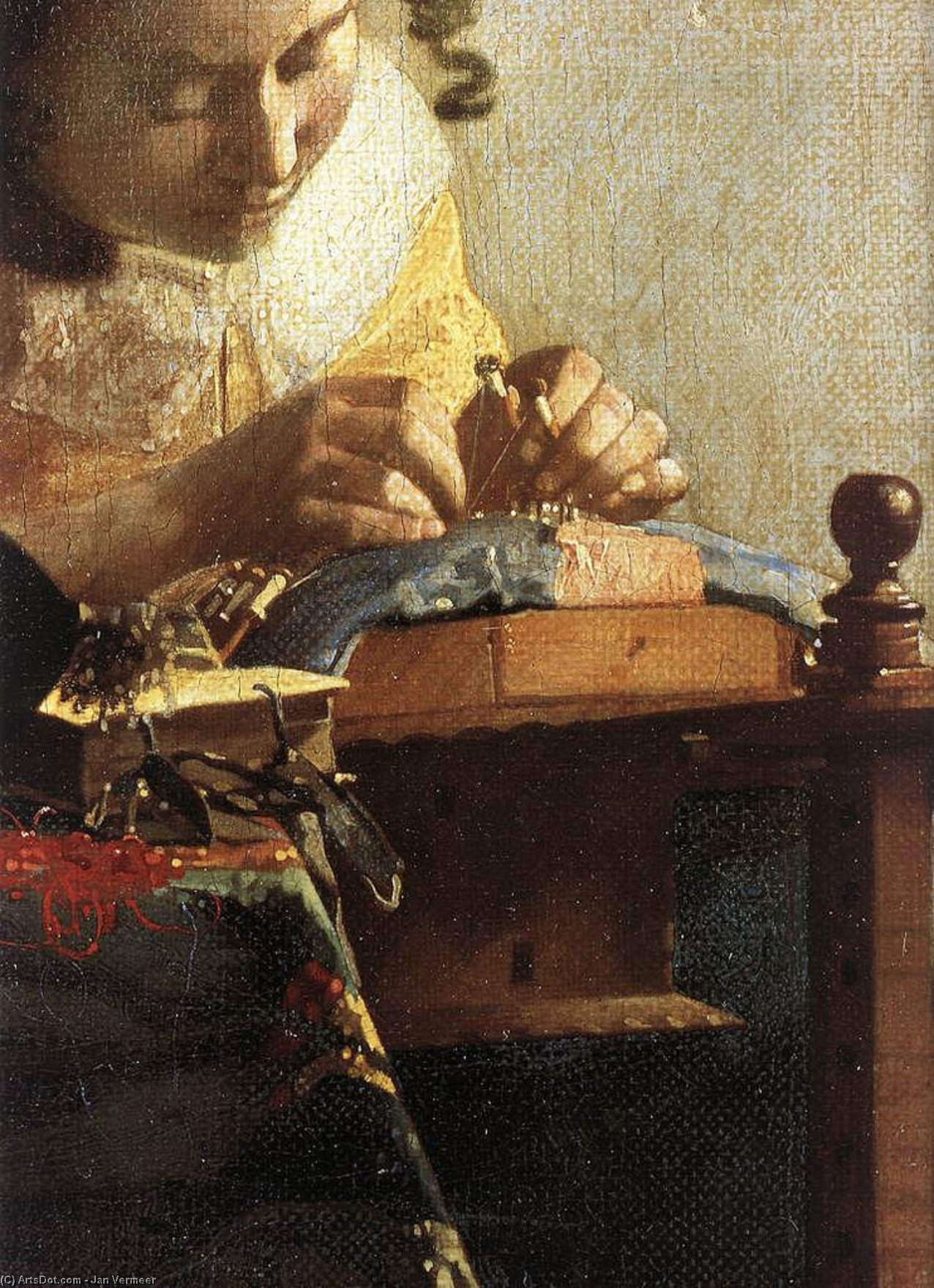 Wikioo.org - The Encyclopedia of Fine Arts - Painting, Artwork by Jan Vermeer - The Lacemaker (detail)