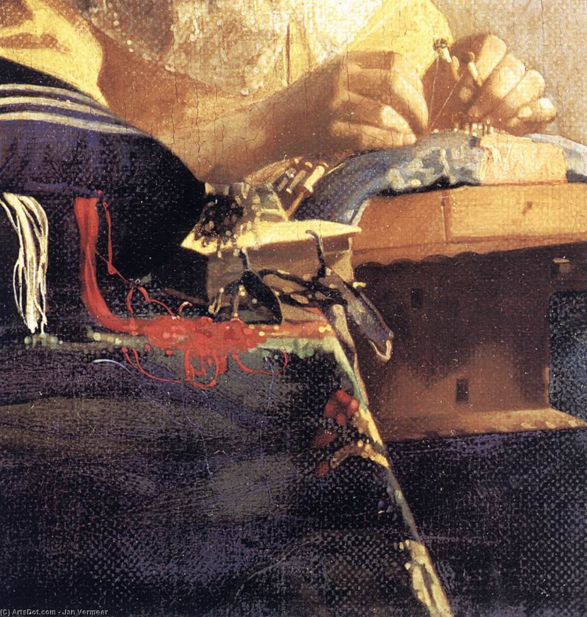 Wikioo.org – La Enciclopedia de las Bellas Artes - Pintura, Obras de arte de Jan Vermeer - La encajera Detalle