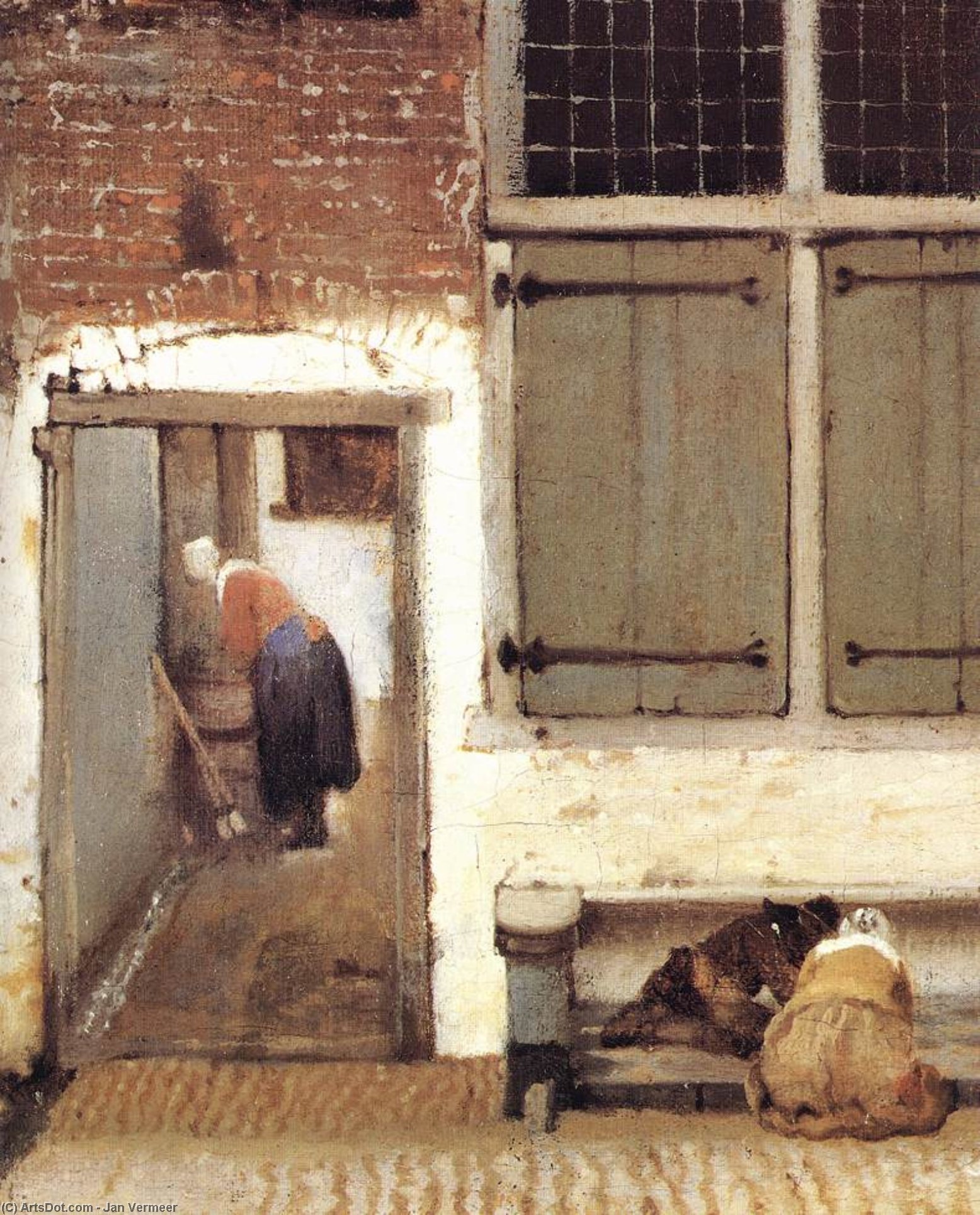 Wikoo.org - موسوعة الفنون الجميلة - اللوحة، العمل الفني Jan Vermeer - The Little Street (detail)