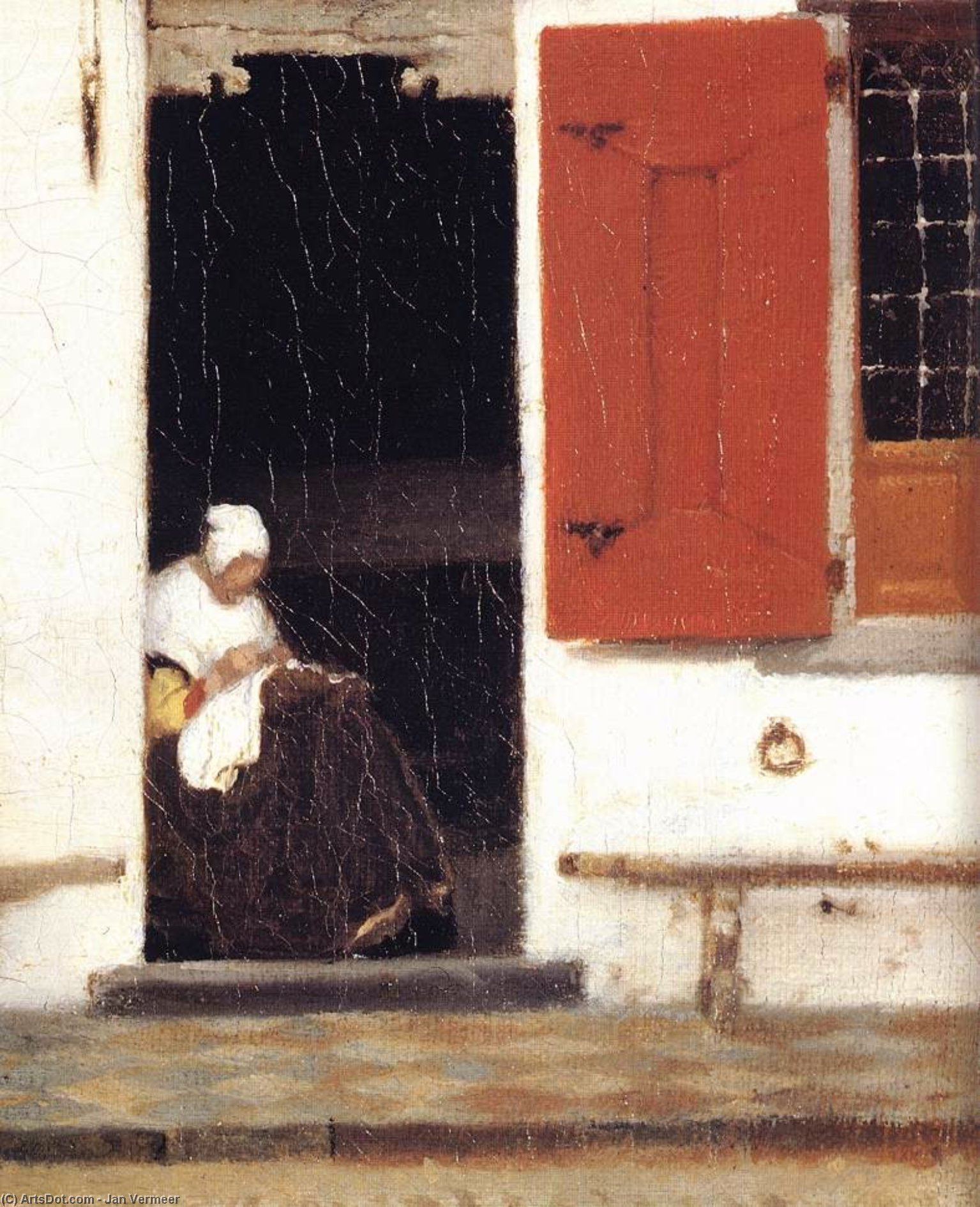Wikioo.org - สารานุกรมวิจิตรศิลป์ - จิตรกรรม Jan Vermeer - The Little Street (detail)