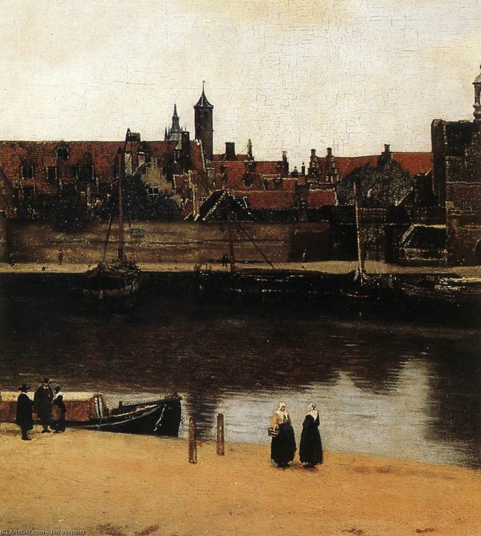 Wikoo.org - موسوعة الفنون الجميلة - اللوحة، العمل الفني Jan Vermeer - View of Delft (detail)
