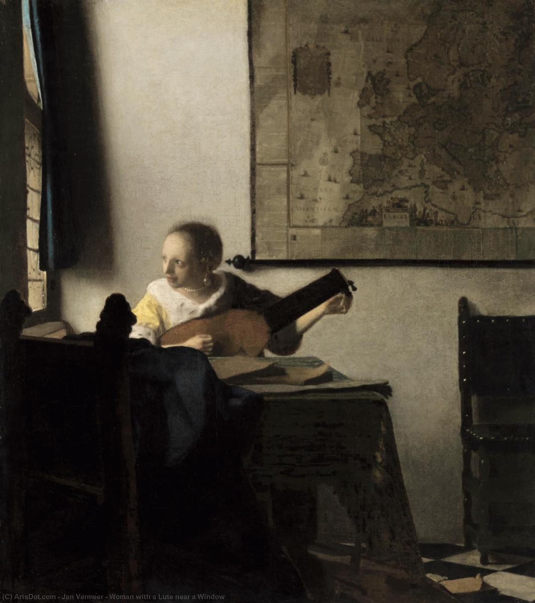 Wikioo.org - The Encyclopedia of Fine Arts - Painting, Artwork by Jan Vermeer - Woman with a Lute near a Window