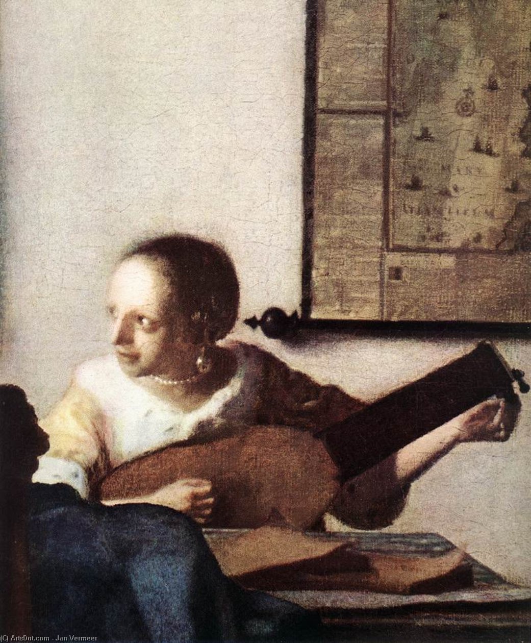 Wikioo.org – L'Enciclopedia delle Belle Arti - Pittura, Opere di Jan Vermeer - Donna con un liuto vicino  Un  finestra  particolare