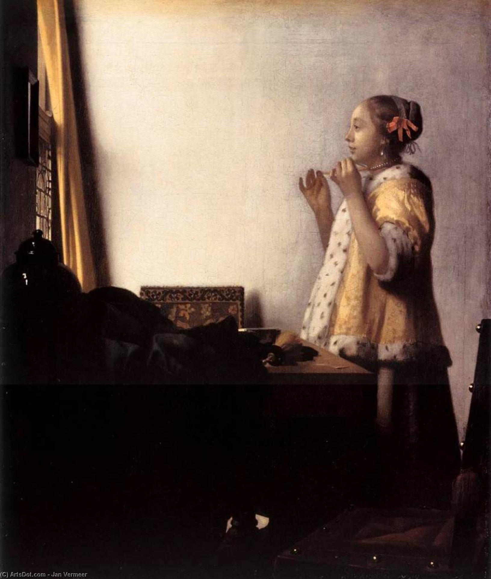 WikiOO.org - 백과 사전 - 회화, 삽화 Jan Vermeer - Woman with a Pearl Necklace