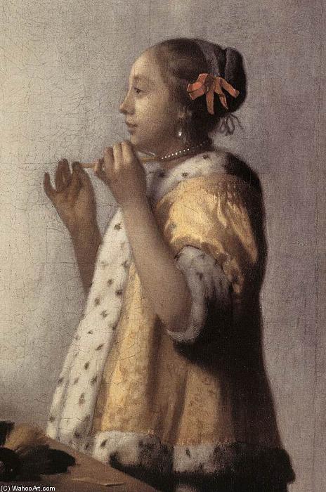 Wikioo.org - The Encyclopedia of Fine Arts - Painting, Artwork by Jan Vermeer - Woman with a Pearl Necklace (detail)