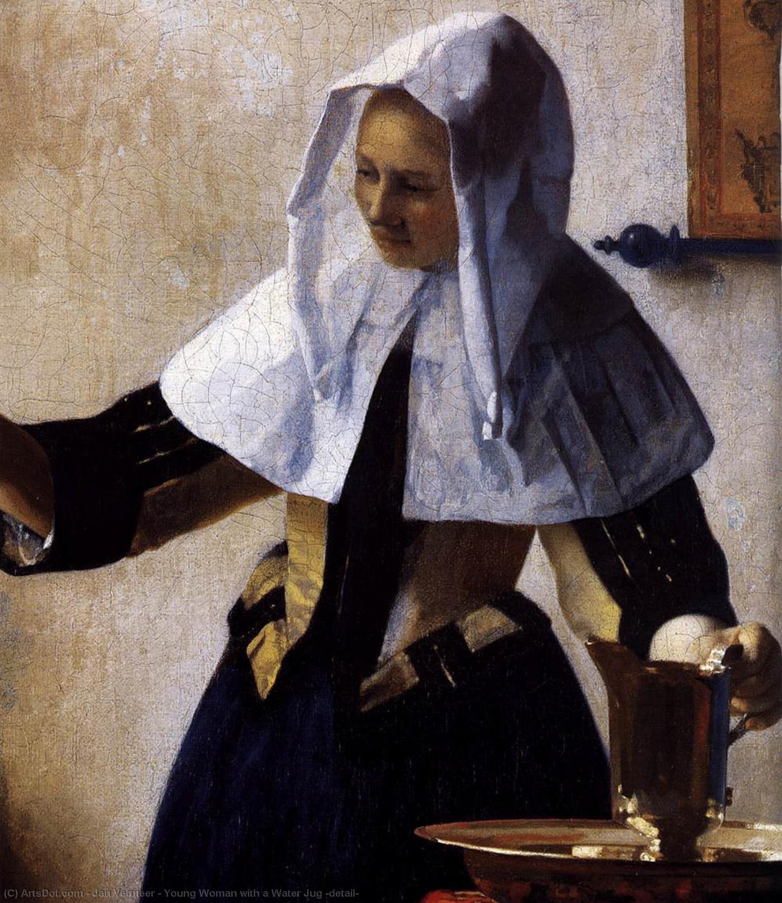 Wikioo.org - Die Enzyklopädie bildender Kunst - Malerei, Kunstwerk von Jan Vermeer - junge frau mit  Ein  wasser  Kanne  Ausschnitt
