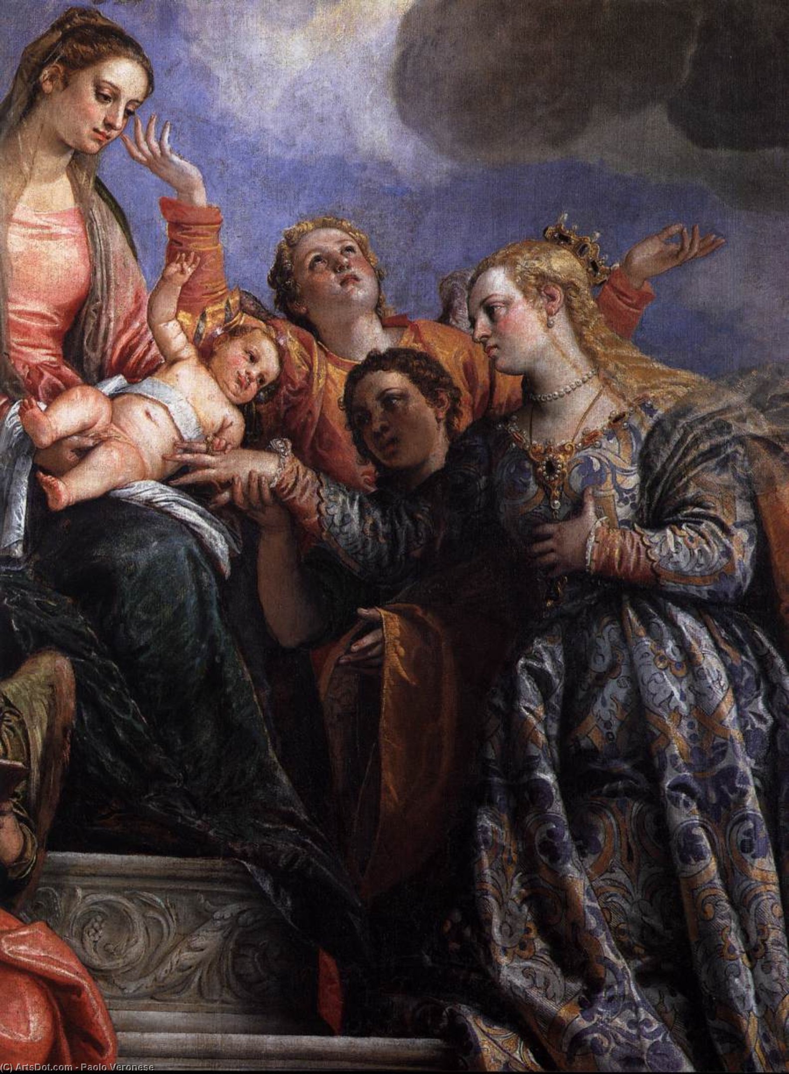 Wikioo.org – La Enciclopedia de las Bellas Artes - Pintura, Obras de arte de Paolo Veronese - Matrimonio Místico todaclasede  san  Catalina  Detalle