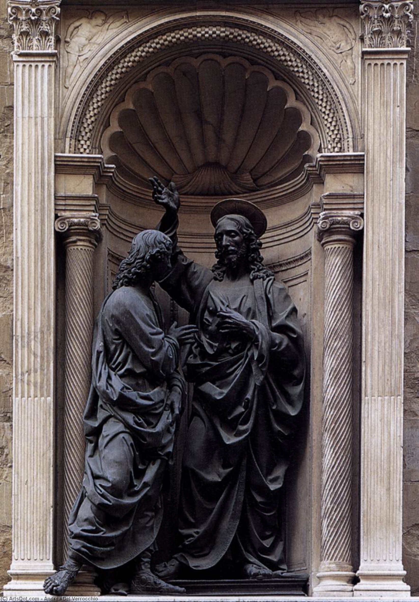 Wikioo.org - สารานุกรมวิจิตรศิลป์ - จิตรกรรม Andrea Del Verrocchio - Christ and Doubting Thomas
