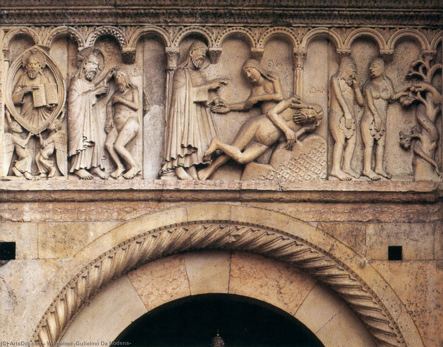 WikiOO.org - Enciklopedija likovnih umjetnosti - Slikarstvo, umjetnička djela Wiligelmo (Gulielmo Da Modena) - Creation of Adam and Eve, Fall of Man