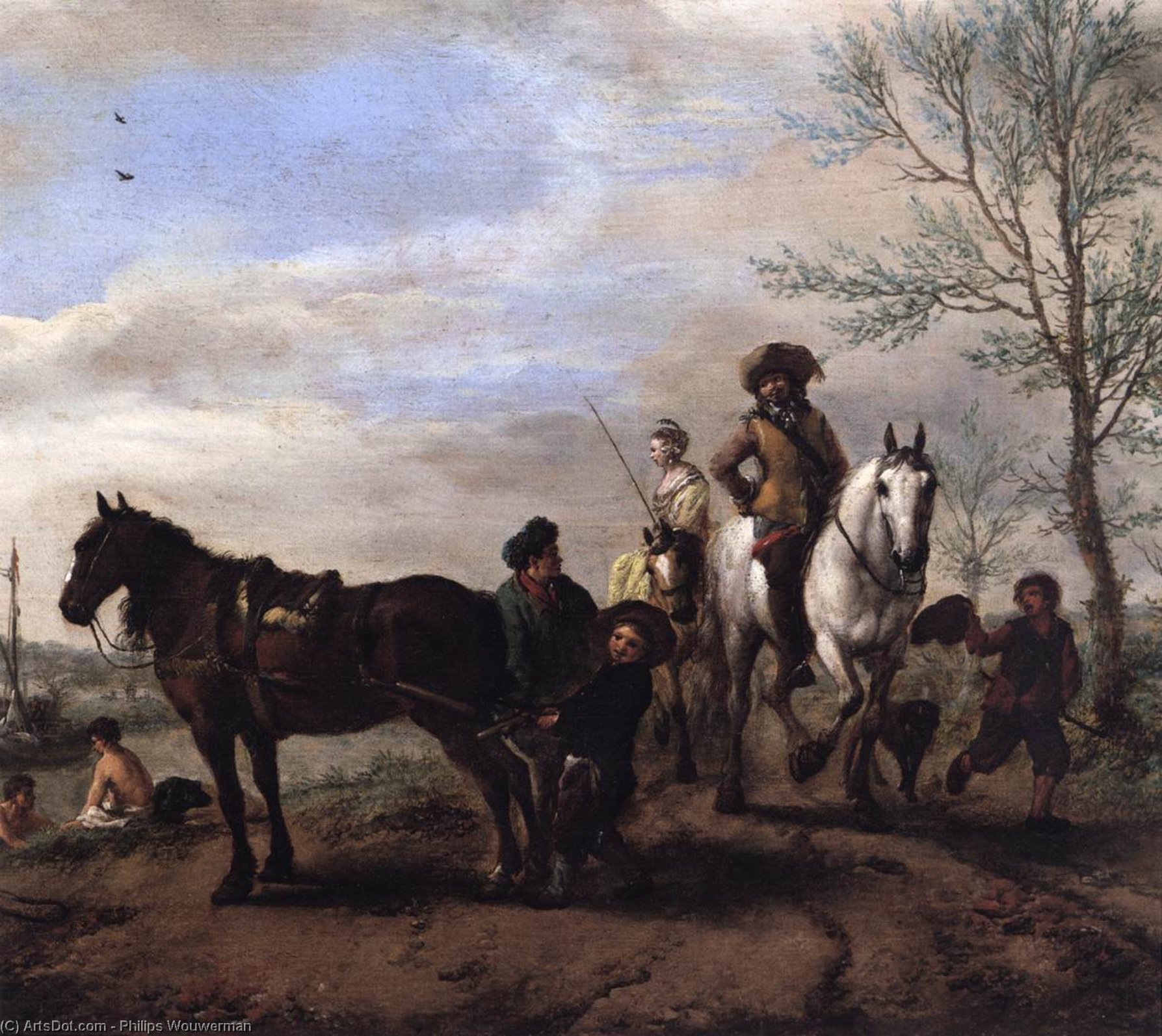 Wikioo.org - The Encyclopedia of Fine Arts - Painting, Artwork by Philips Wouwerman - A Man and a Woman on Horseback (detail)