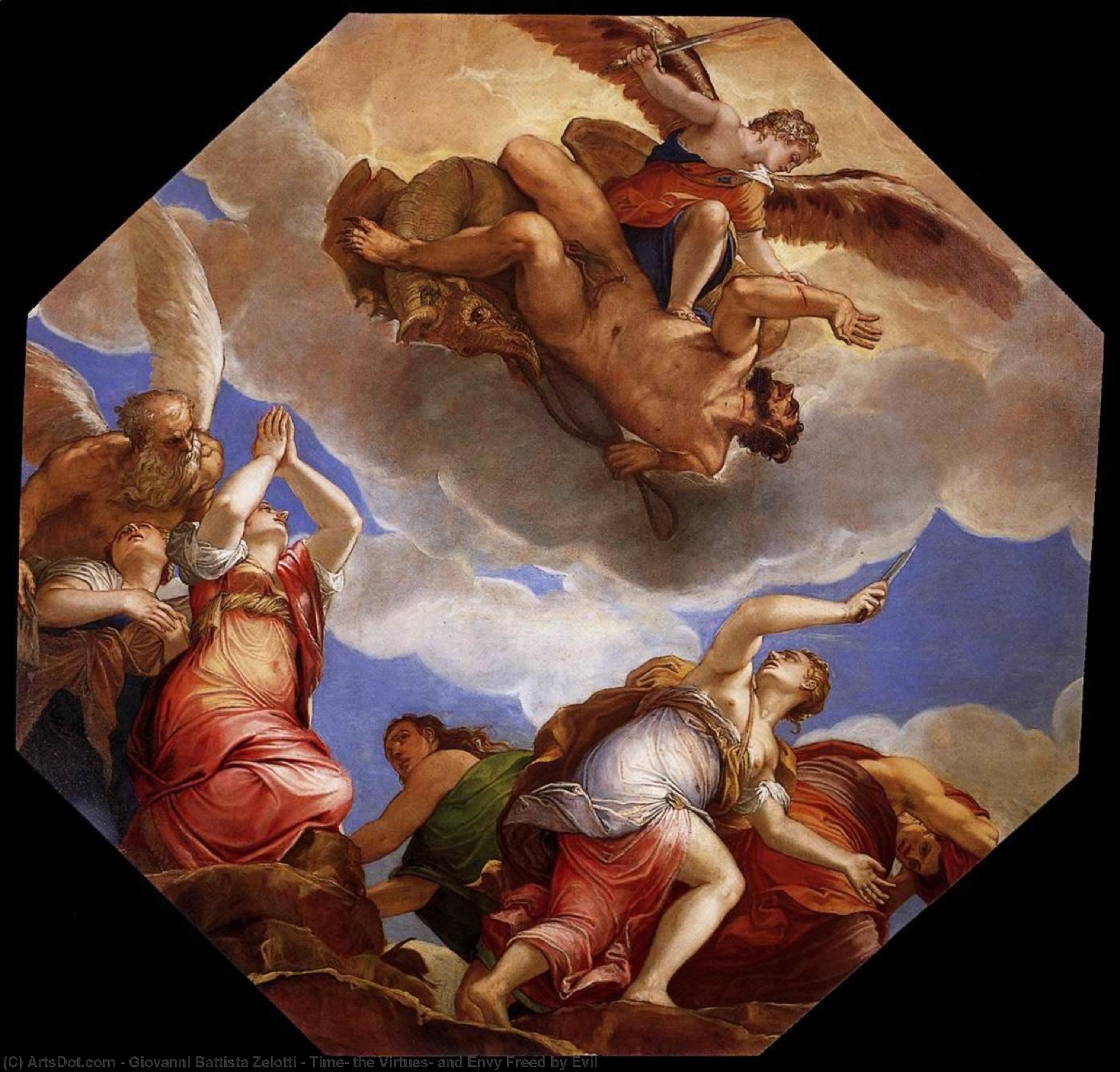 WikiOO.org – 美術百科全書 - 繪畫，作品 Giovanni Battista Zelotti - 时间 美德  和  羡慕  弗里德  通过  邪恶