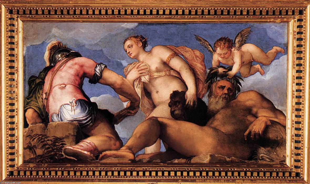 Wikioo.org – La Enciclopedia de las Bellas Artes - Pintura, Obras de arte de Giovanni Battista Zelotti - Venus entre marte y `neptune`