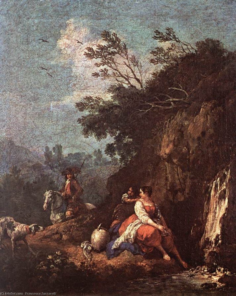 Wikioo.org - The Encyclopedia of Fine Arts - Painting, Artwork by Francesco Zuccarelli - Landscape with a Rider