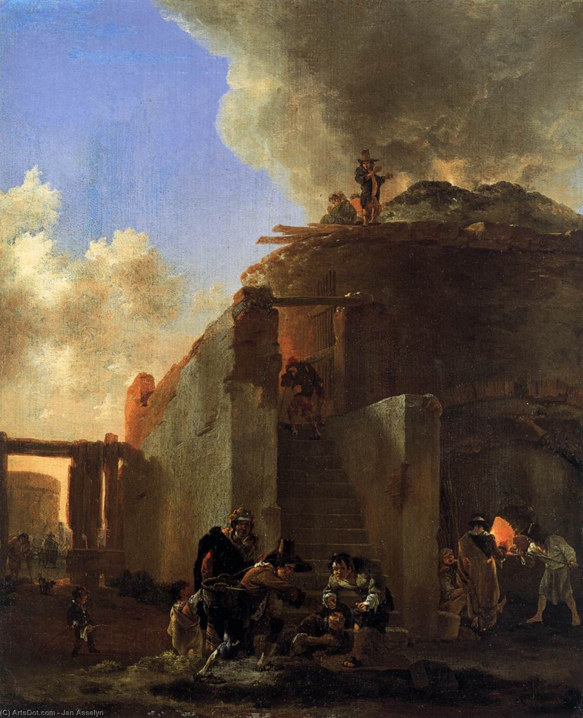 WikiOO.org - Enciklopedija dailės - Tapyba, meno kuriniai Jan Asselijn - Beggars in front of a Roman Limekiln
