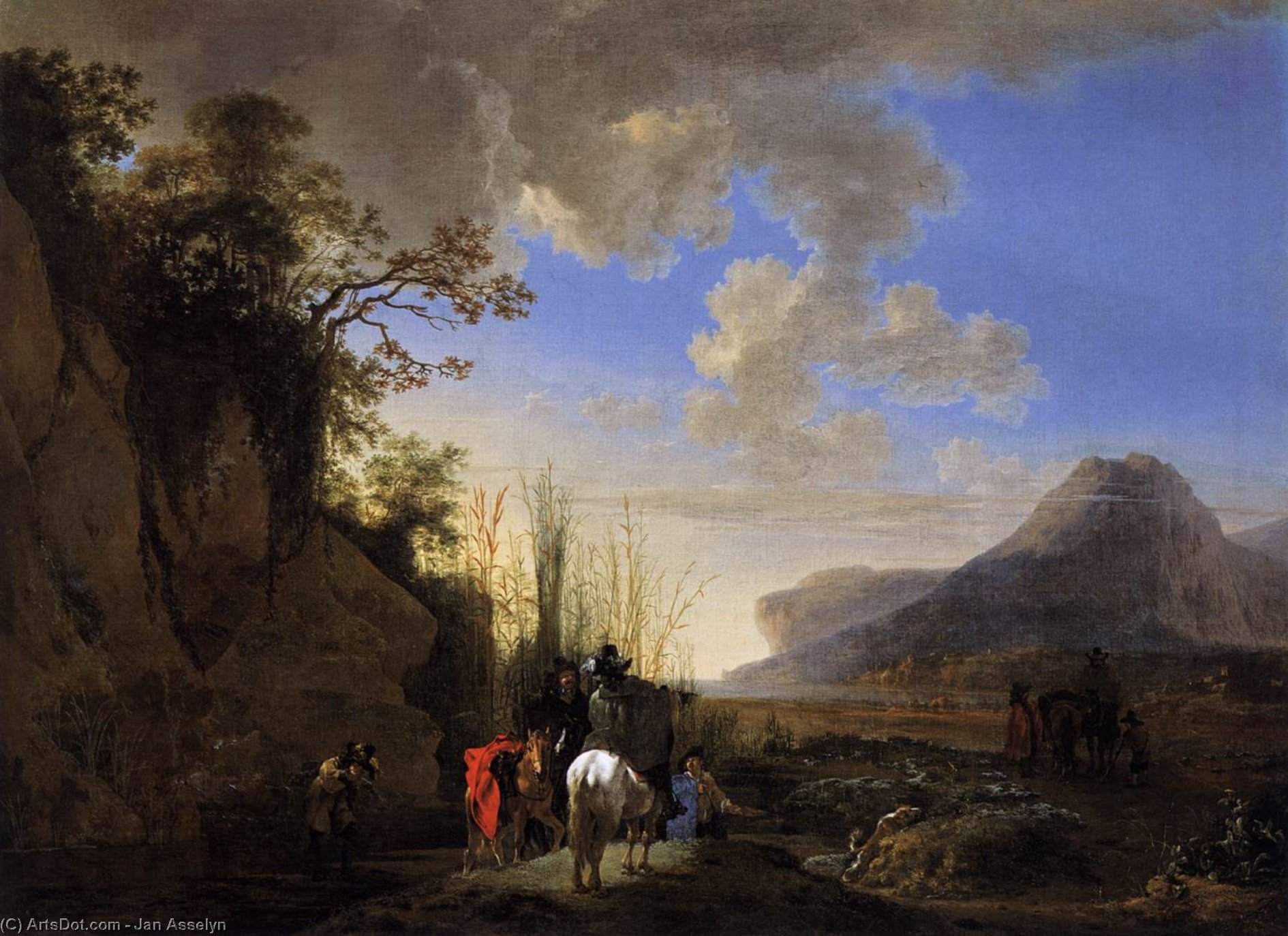 Wikioo.org - The Encyclopedia of Fine Arts - Painting, Artwork by Jan Asselijn - Coastal Scene with Resting Riders