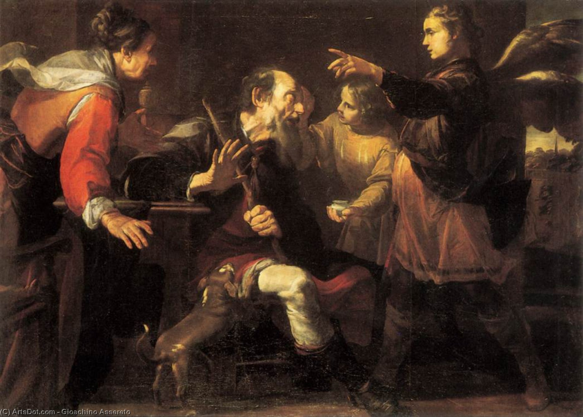 Wikioo.org - The Encyclopedia of Fine Arts - Painting, Artwork by Gioacchino Assereto - Tobias Healing the Blindness of His Father