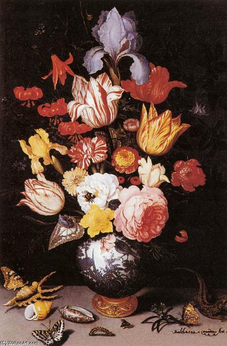 Wikioo.org - The Encyclopedia of Fine Arts - Painting, Artwork by Balthasar Van Der Ast - Flower Still-Life with Shell and Insects