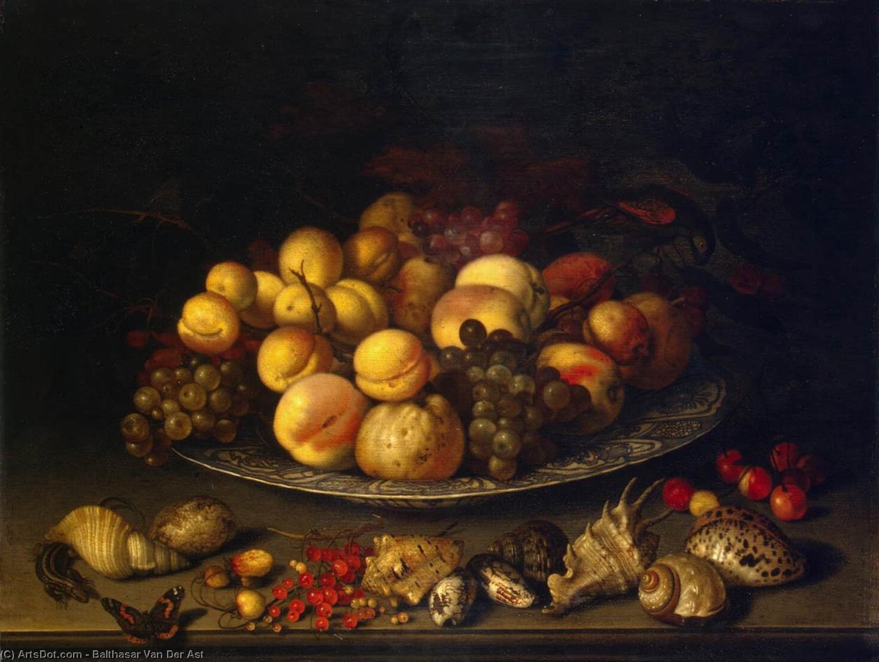 Wikioo.org - The Encyclopedia of Fine Arts - Painting, Artwork by Balthasar Van Der Ast - Plate with Fruits and Shells
