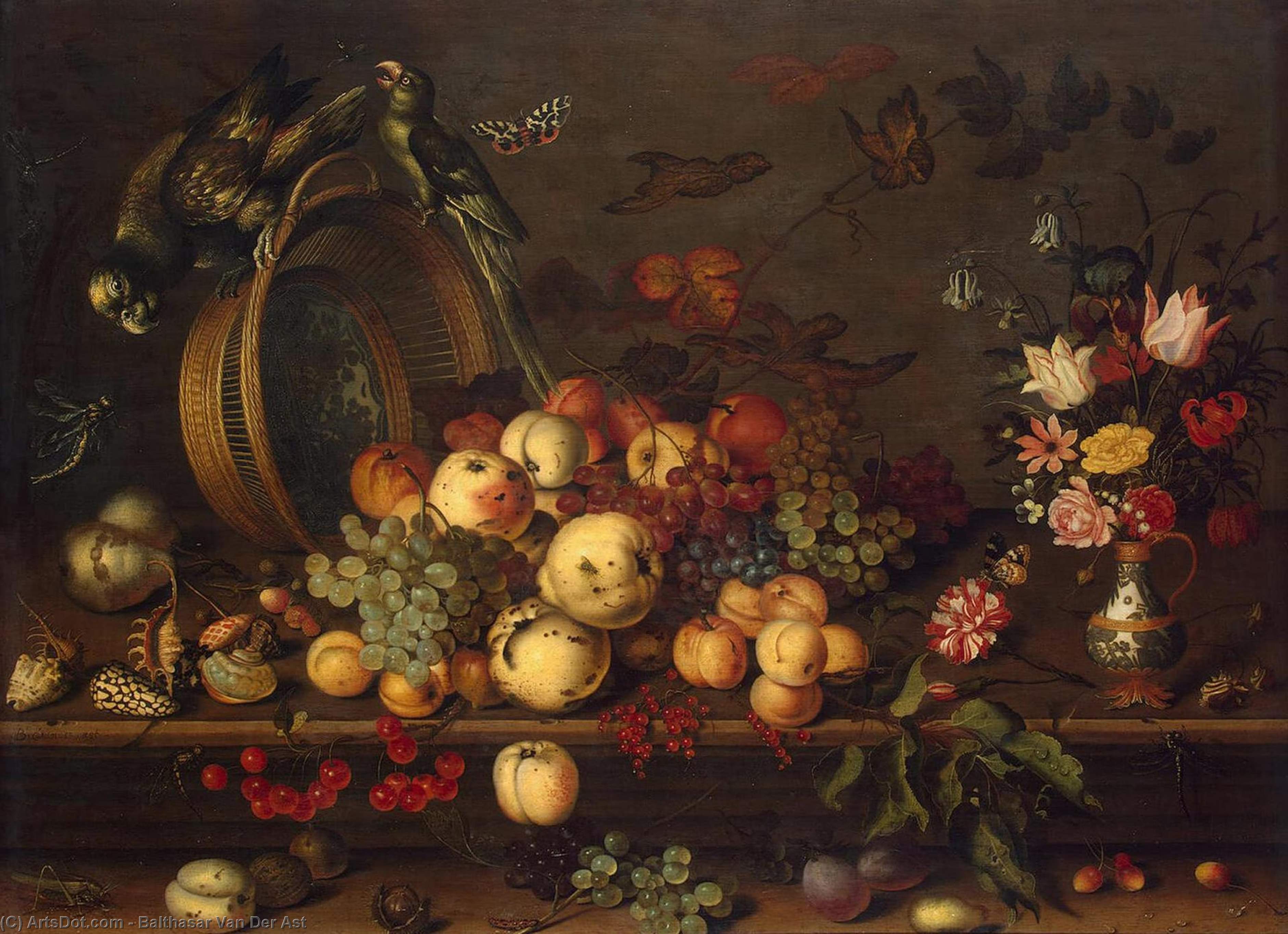 Wikioo.org - The Encyclopedia of Fine Arts - Painting, Artwork by Balthasar Van Der Ast - Still-Life with Fruits, Shells and Insects