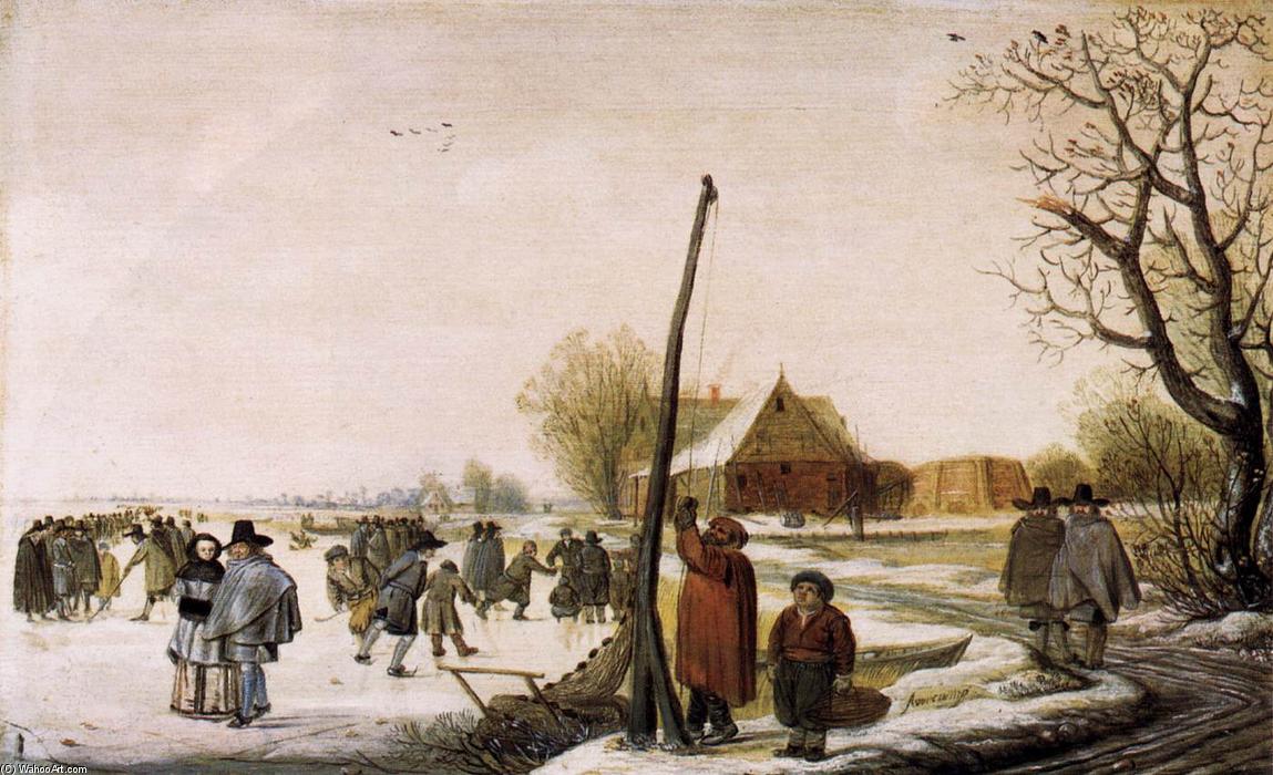 Wikioo.org - The Encyclopedia of Fine Arts - Painting, Artwork by Barend Avercamp (Barend Petersz) - Landscape with Frozen River