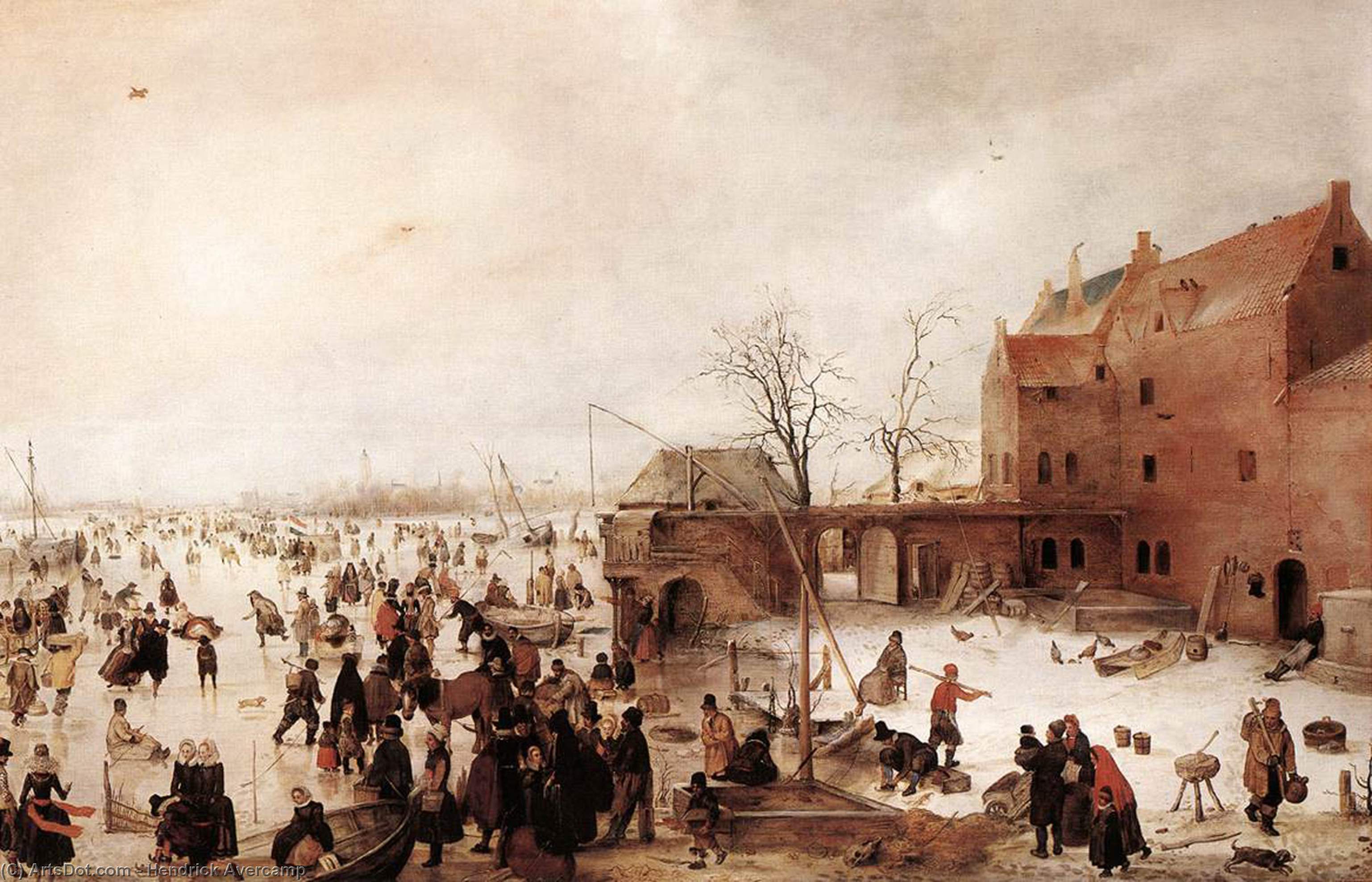Wikioo.org - The Encyclopedia of Fine Arts - Painting, Artwork by Hendrick Avercamp - A Scene on the Ice near a Town