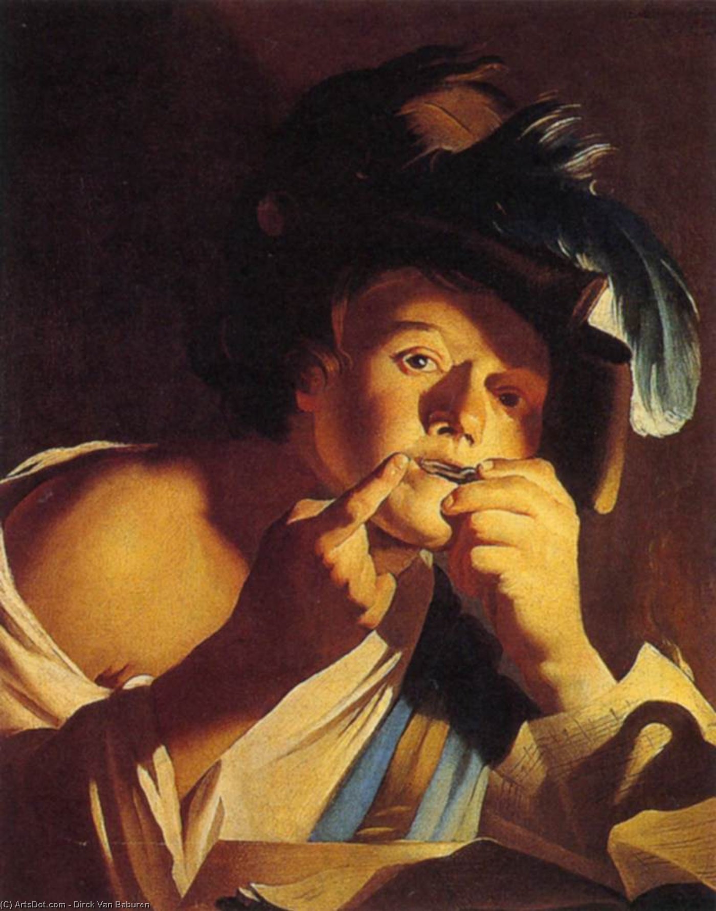WikiOO.org - Encyclopedia of Fine Arts - Maleri, Artwork Dirck Van Baburen - Man Playing a Jew's Harp