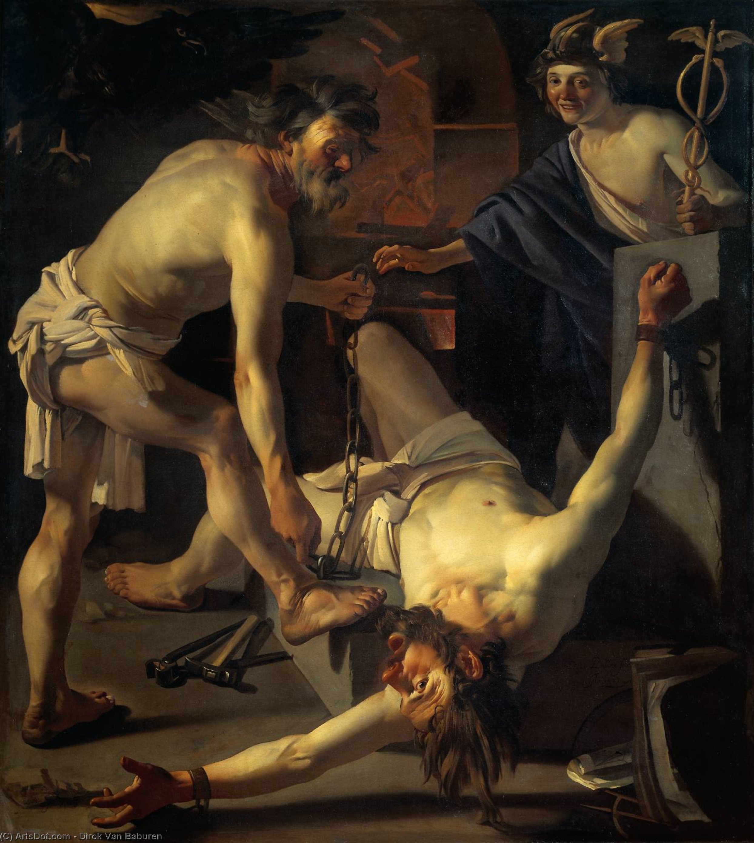 WikiOO.org - Encyclopedia of Fine Arts - Schilderen, Artwork Dirck Van Baburen - Prometheus Being Chained by Vulcan