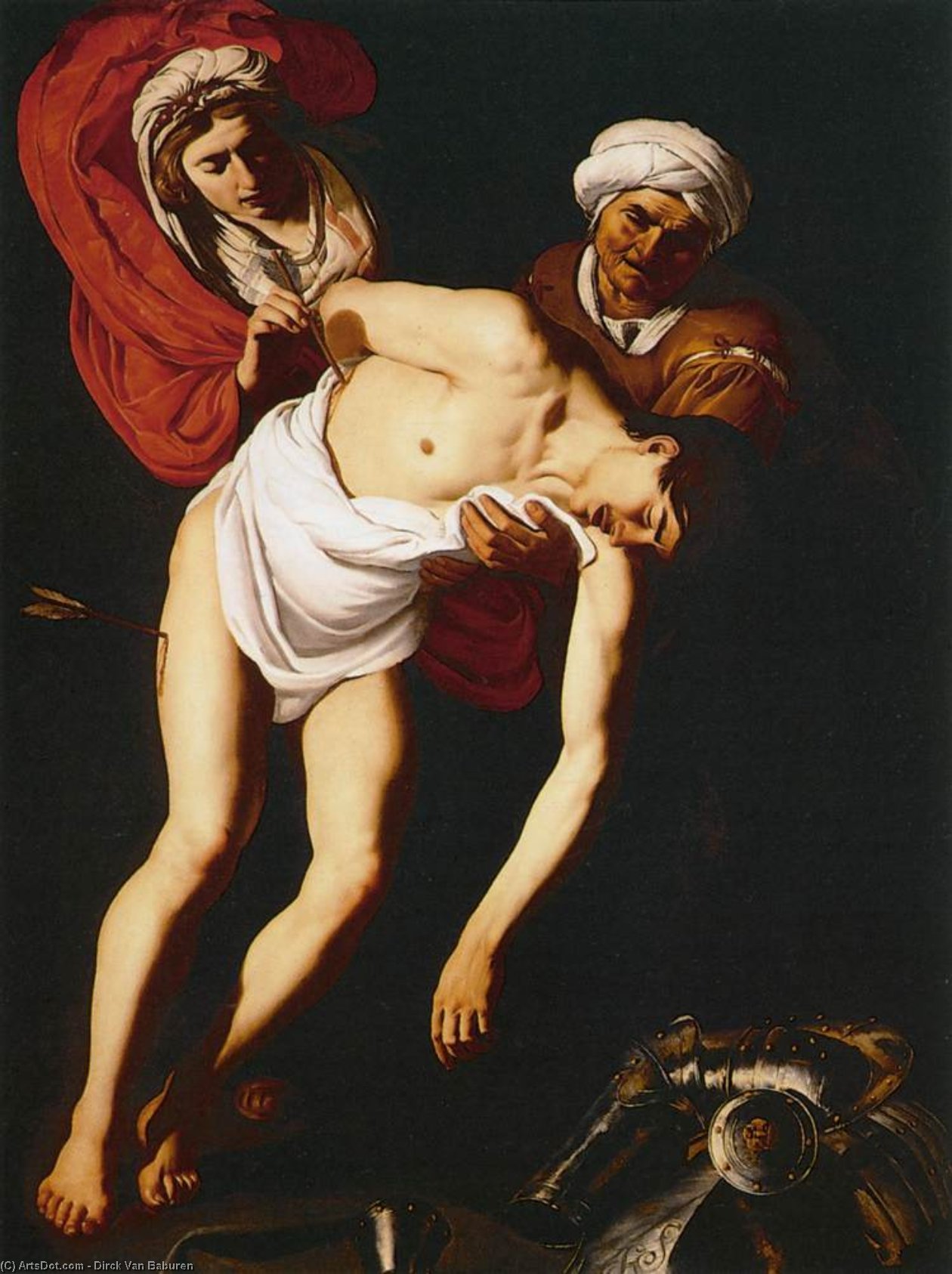 Wikioo.org - The Encyclopedia of Fine Arts - Painting, Artwork by Dirck Van Baburen - St Sebastian Attended by St Irene and Her Maid