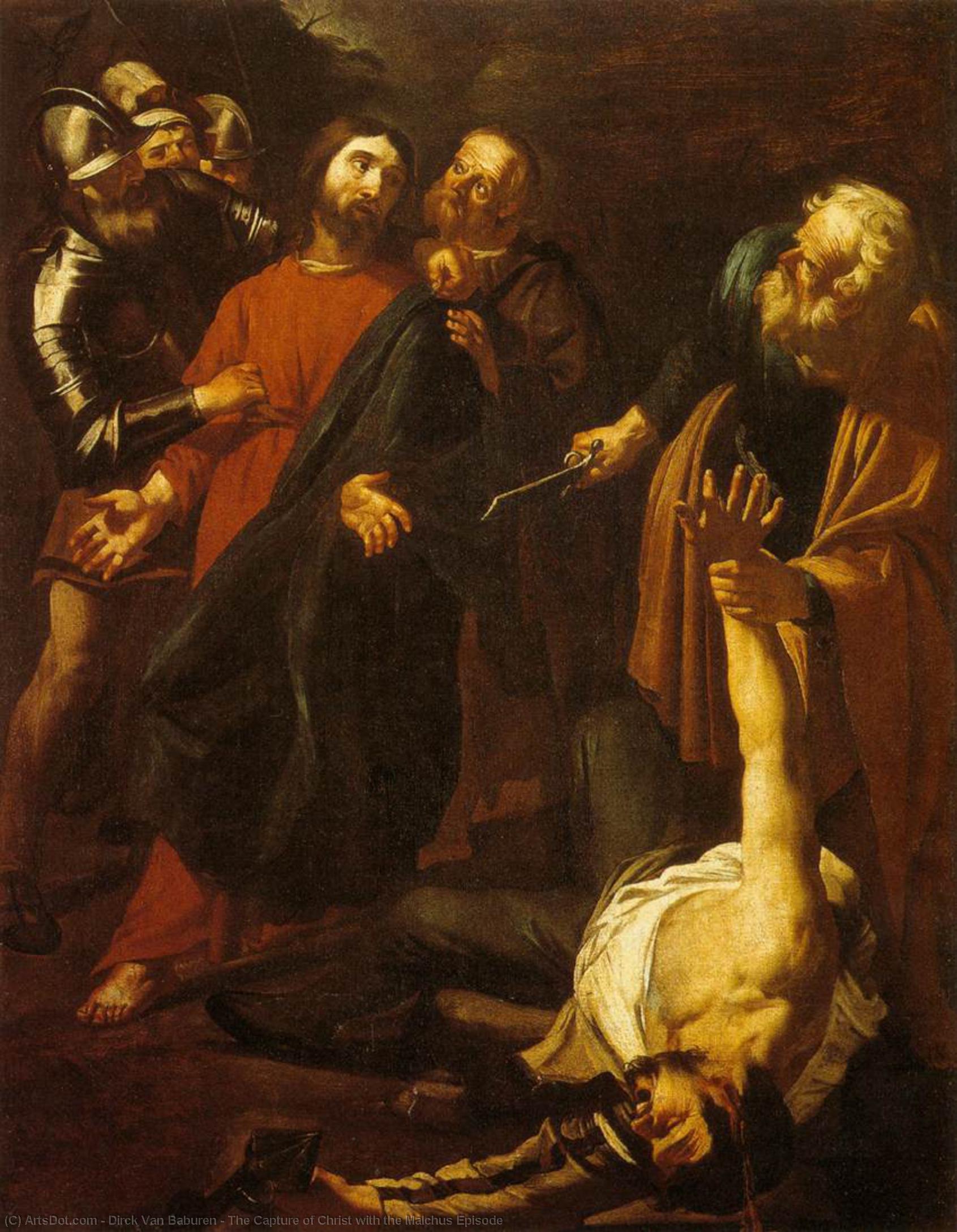 WikiOO.org - Encyclopedia of Fine Arts - Maľba, Artwork Dirck Van Baburen - The Capture of Christ with the Malchus Episode