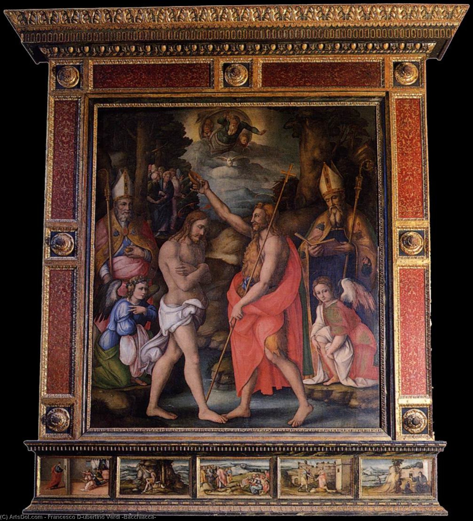 Wikioo.org - The Encyclopedia of Fine Arts - Painting, Artwork by Francesco D'ubertino Verdi (Bacchiacca) - Baptism of Christ with Saints