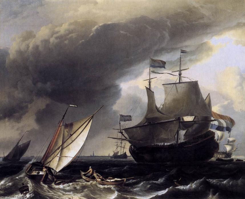 WikiOO.org – 美術百科全書 - 繪畫，作品 Ludolf Backhuysen -  荷兰 船舶 上  的 大海 在 阿姆斯特丹
